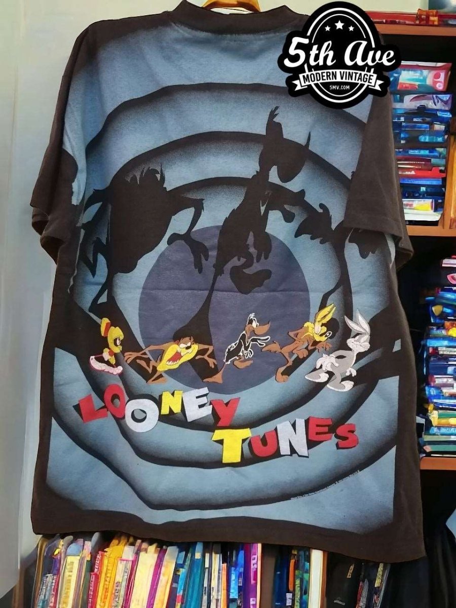 Looney Tunes All-Star Overprint Tee: Bugs, Wile E. Coyote, Daffy Duck, and Marvin the Martian - Vintage Band Shirts