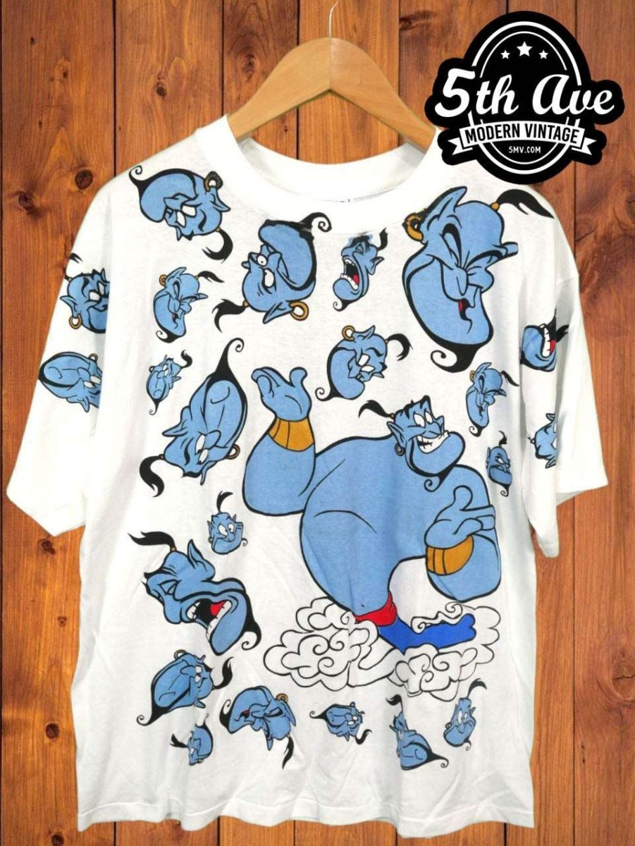 Walt Disney Aladdin Genie - AOP all over print New Vintage Animation T shirt - Vintage Band Shirts