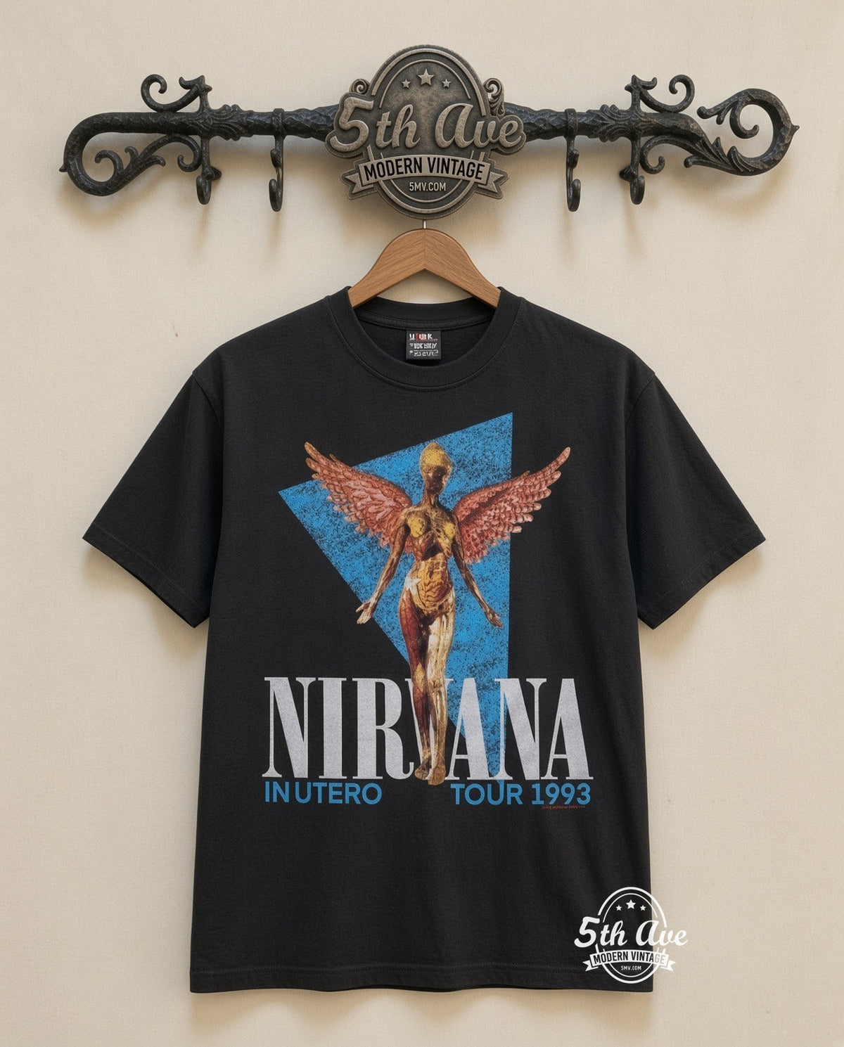 Nirvana In Utero Angel 1993 vintage-inspired band t-shirt in black
