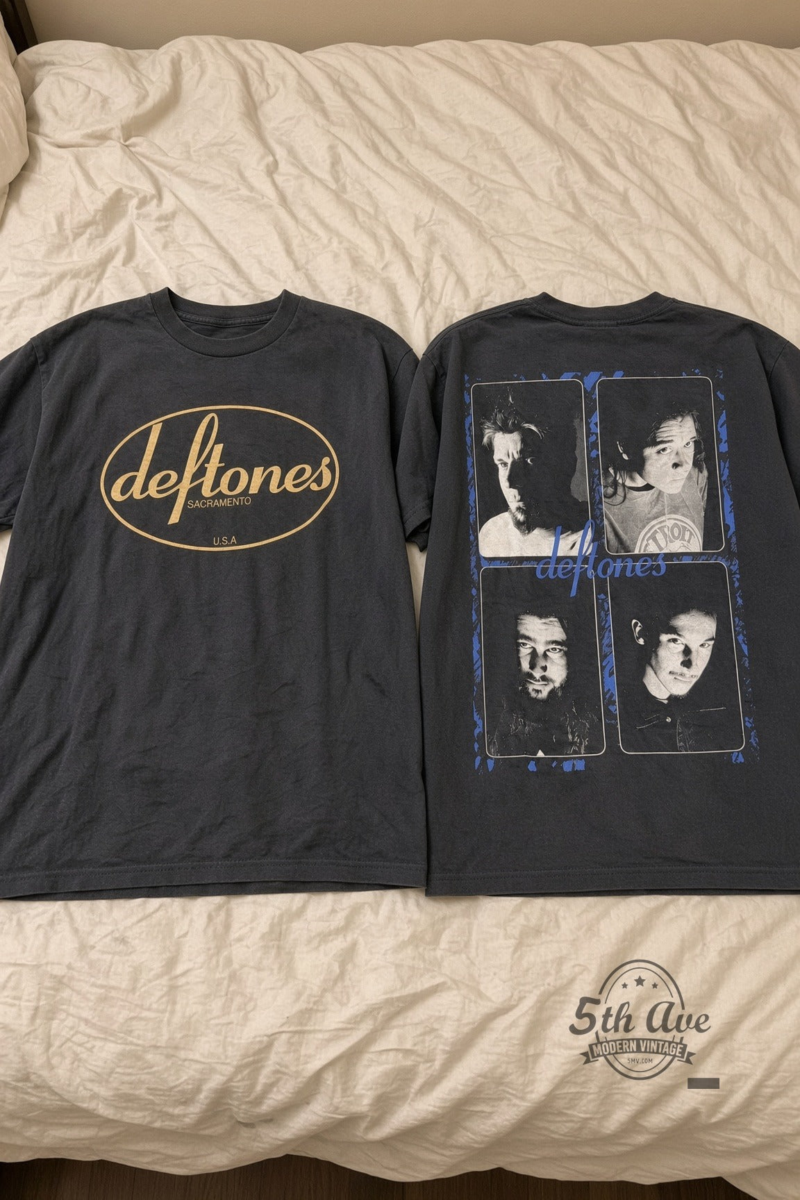 Deftones vintage band t-shirt on bed