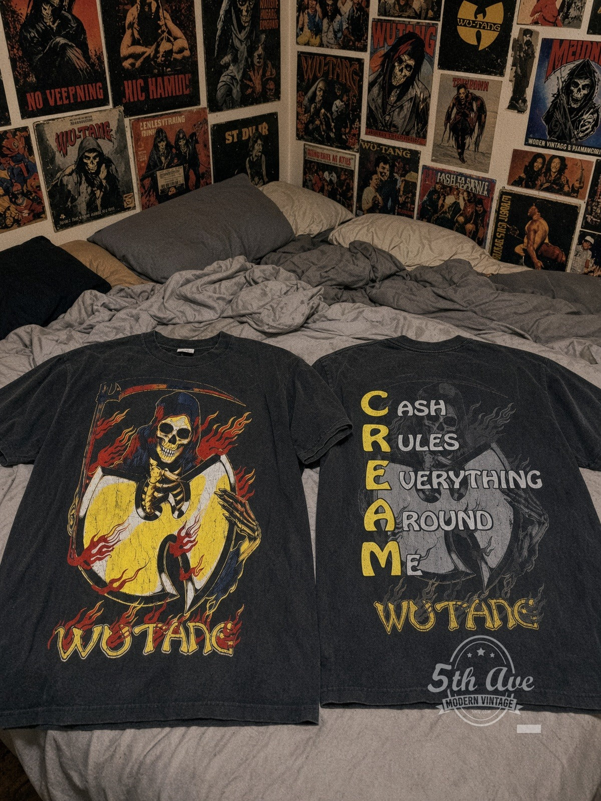 Wu-Tang Clan vintage band t-shirt on bed
