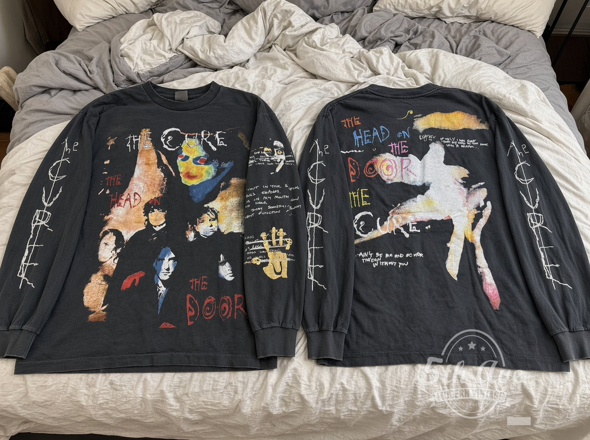 The Cure vintage band t-shirt on bed
