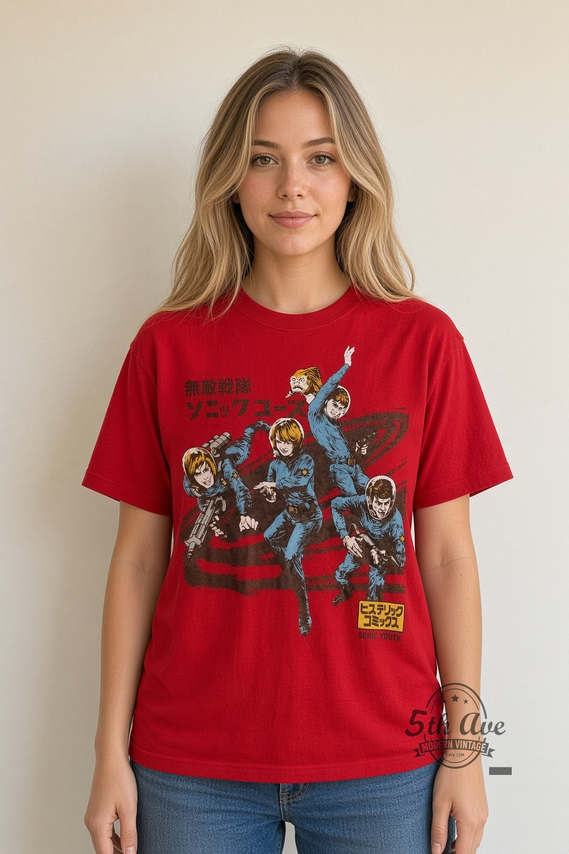 Model wearing Sonic Youth – Anime Manga vintage band tee