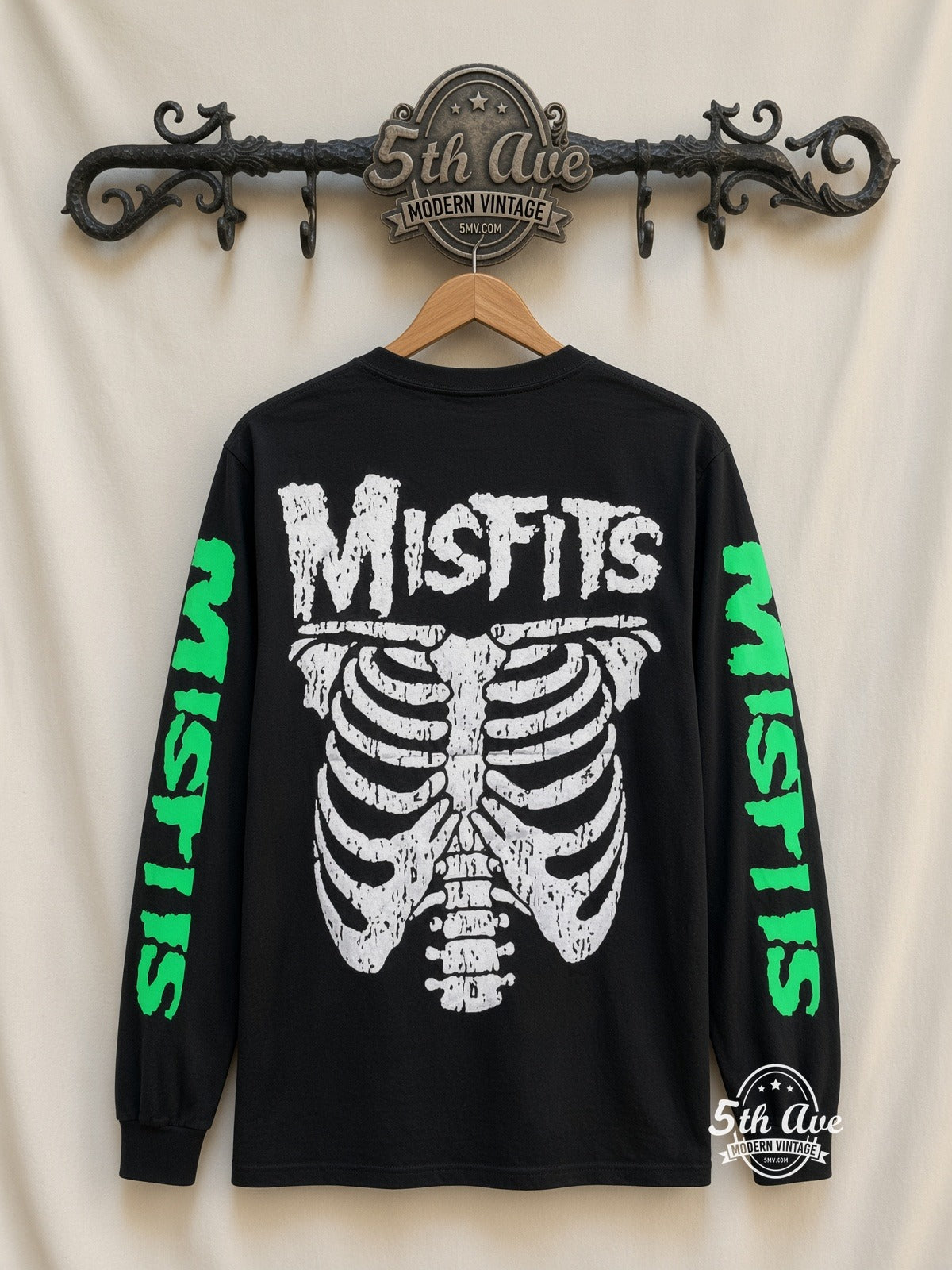 ETS LS 03 Misfits Evil Never Dies Skeleton long sleeve vintage tee on rack, back