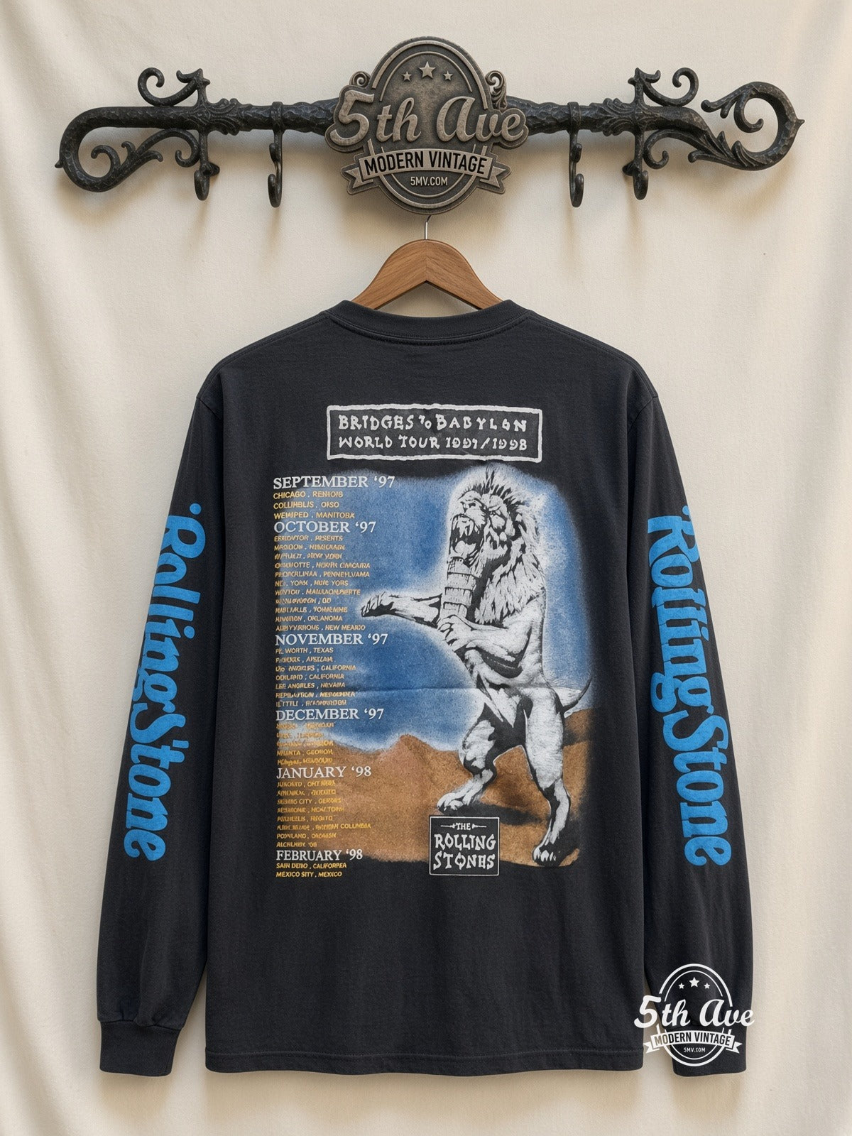 ETS LS 07 The Rolling Stones Bridges to Babylon Lion long sleeve vintage tee on rack, back