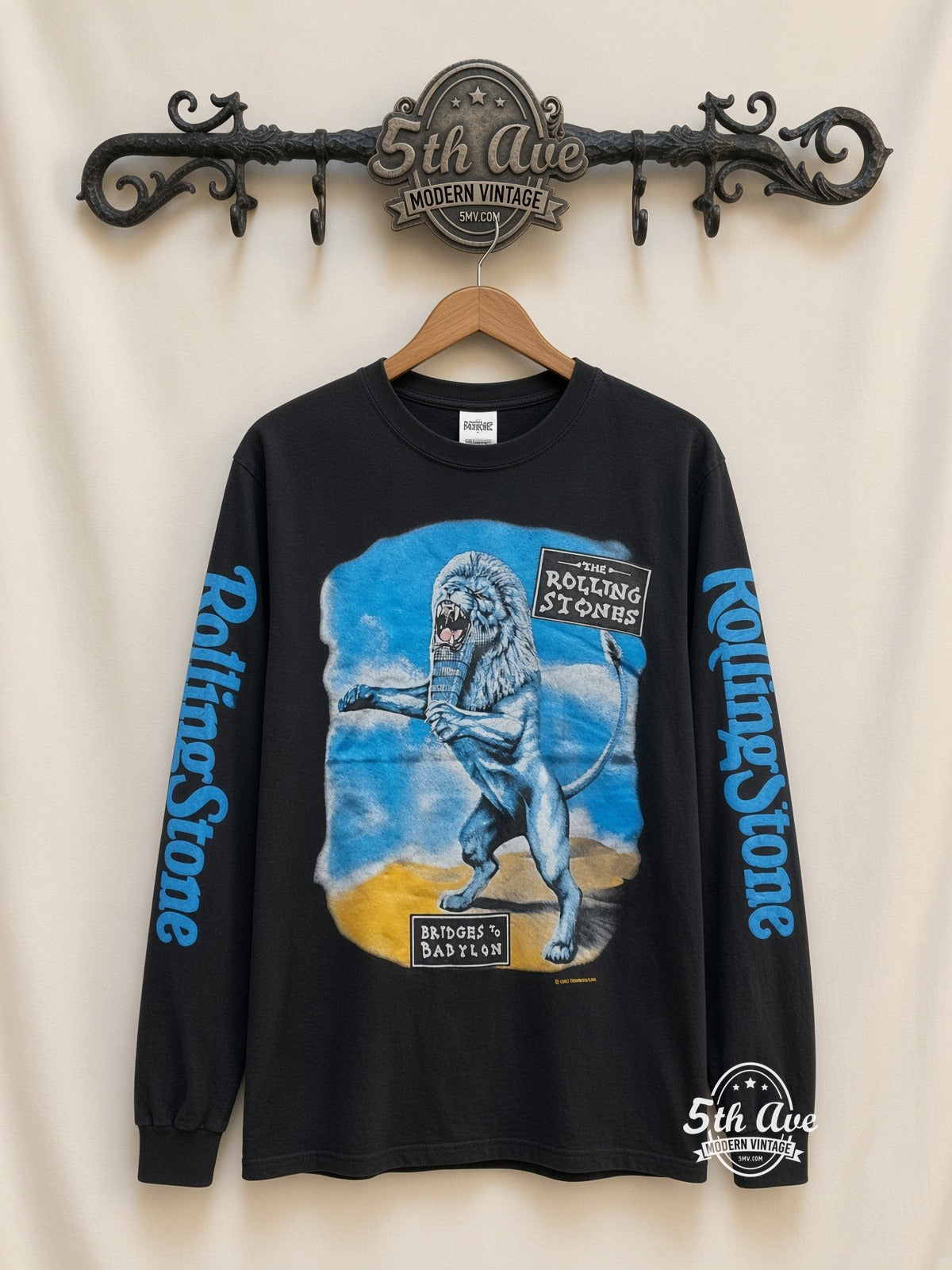 ETS LS 07 The Rolling Stones Bridges to Babylon Lion long sleeve vintage tee on rack, front
