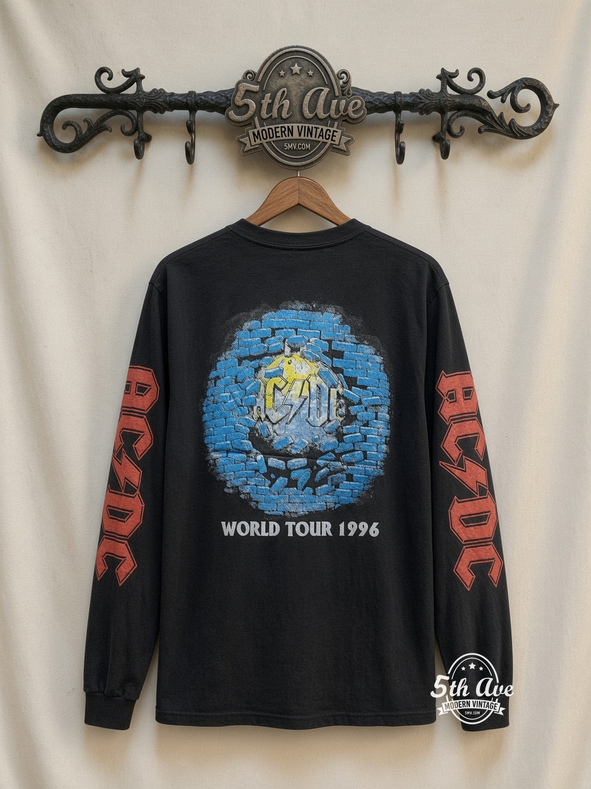 ETS LS 08 AC/DC Wrecking Ball long sleeve vintage tee on rack, back