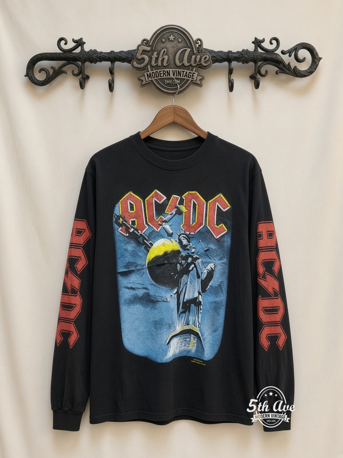 ETS LS 08 AC/DC Wrecking Ball long sleeve vintage tee on rack, front