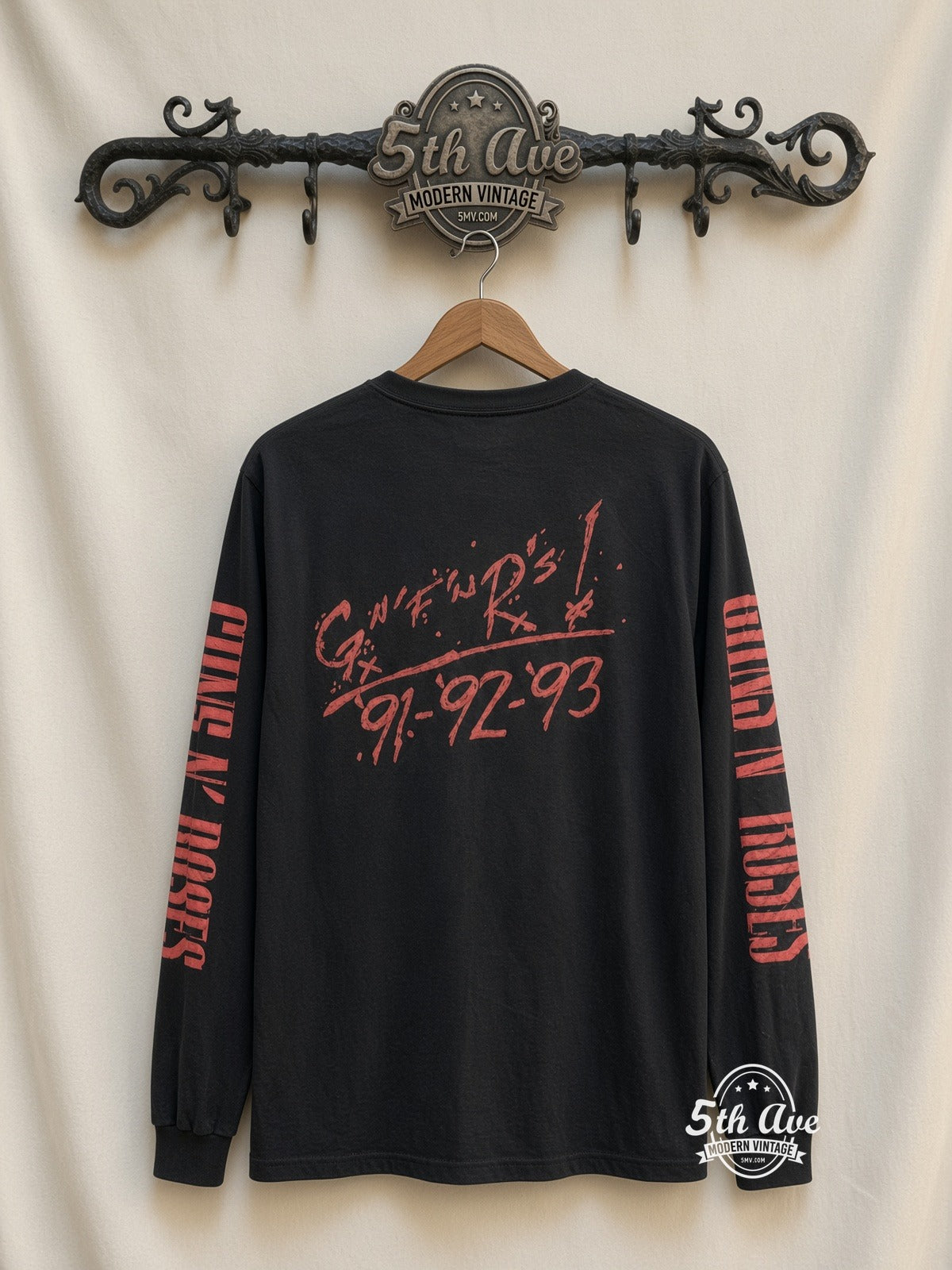 ETS LS 09 Guns N' Roses Skull Crossed Guns Flag long sleeve vintage tee on rack, back