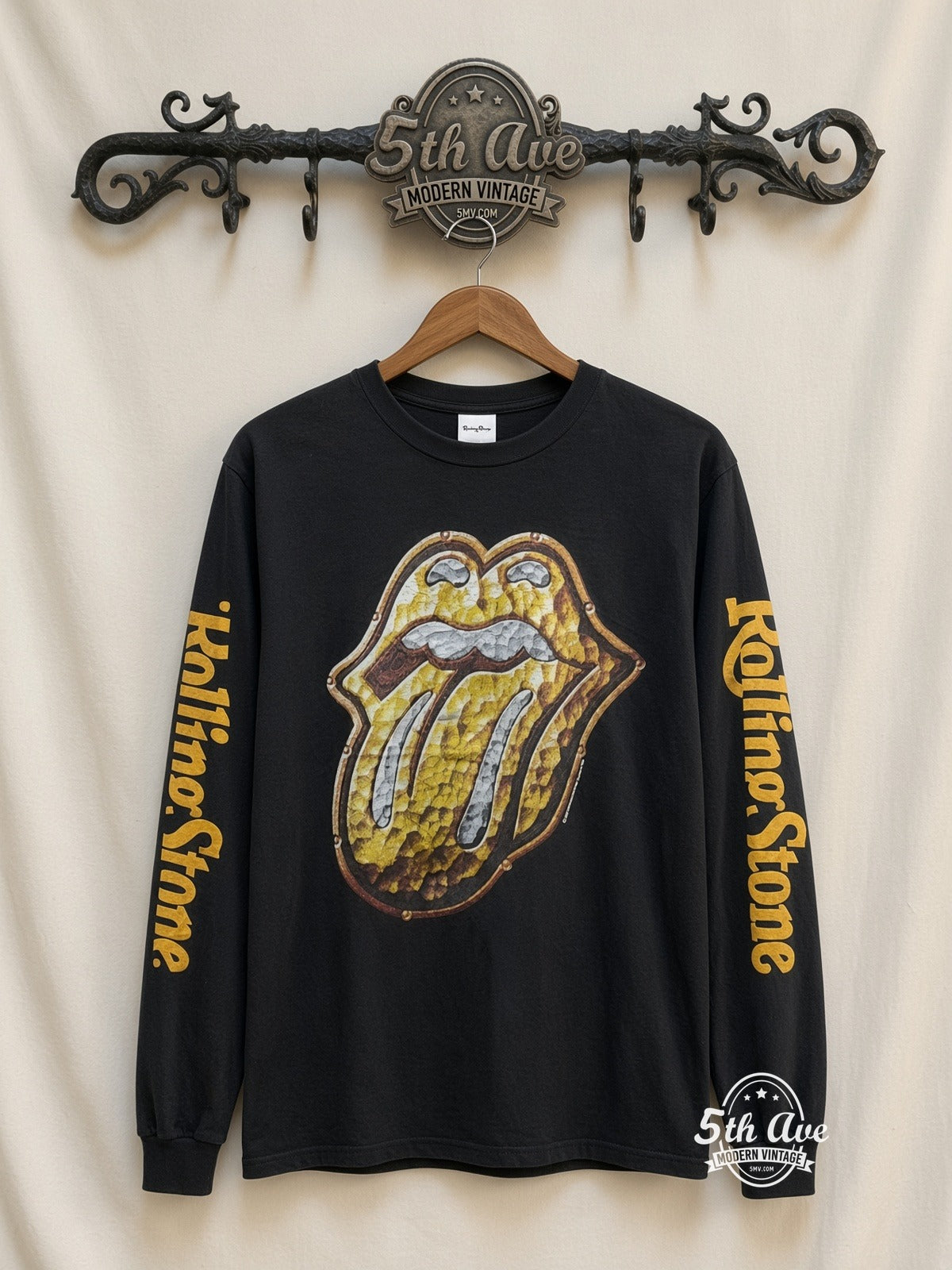 ETS LS 10 The Rolling Stones Gold Tongue long sleeve vintage tee on rack, front