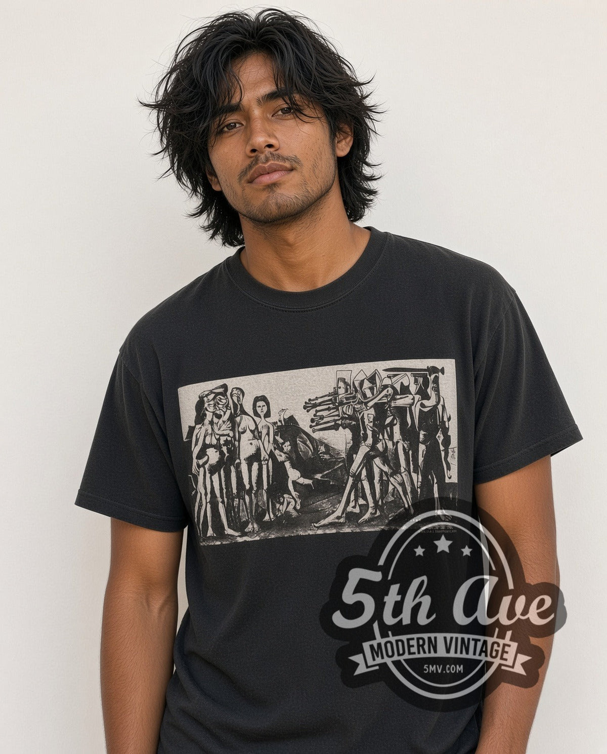Model wearing the Nirvana 1993 Concert Lineup vintage band t-shirt in black