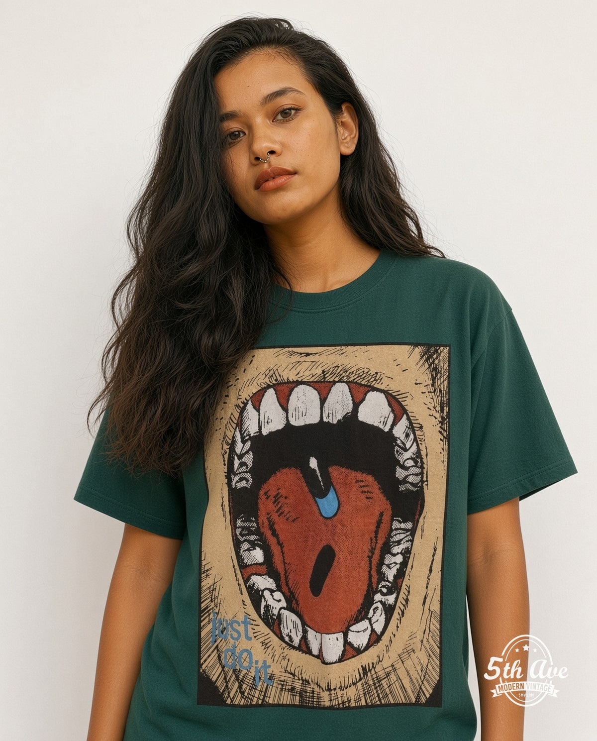 Model wearing the Akira Just Do It all-over-print anime tee
