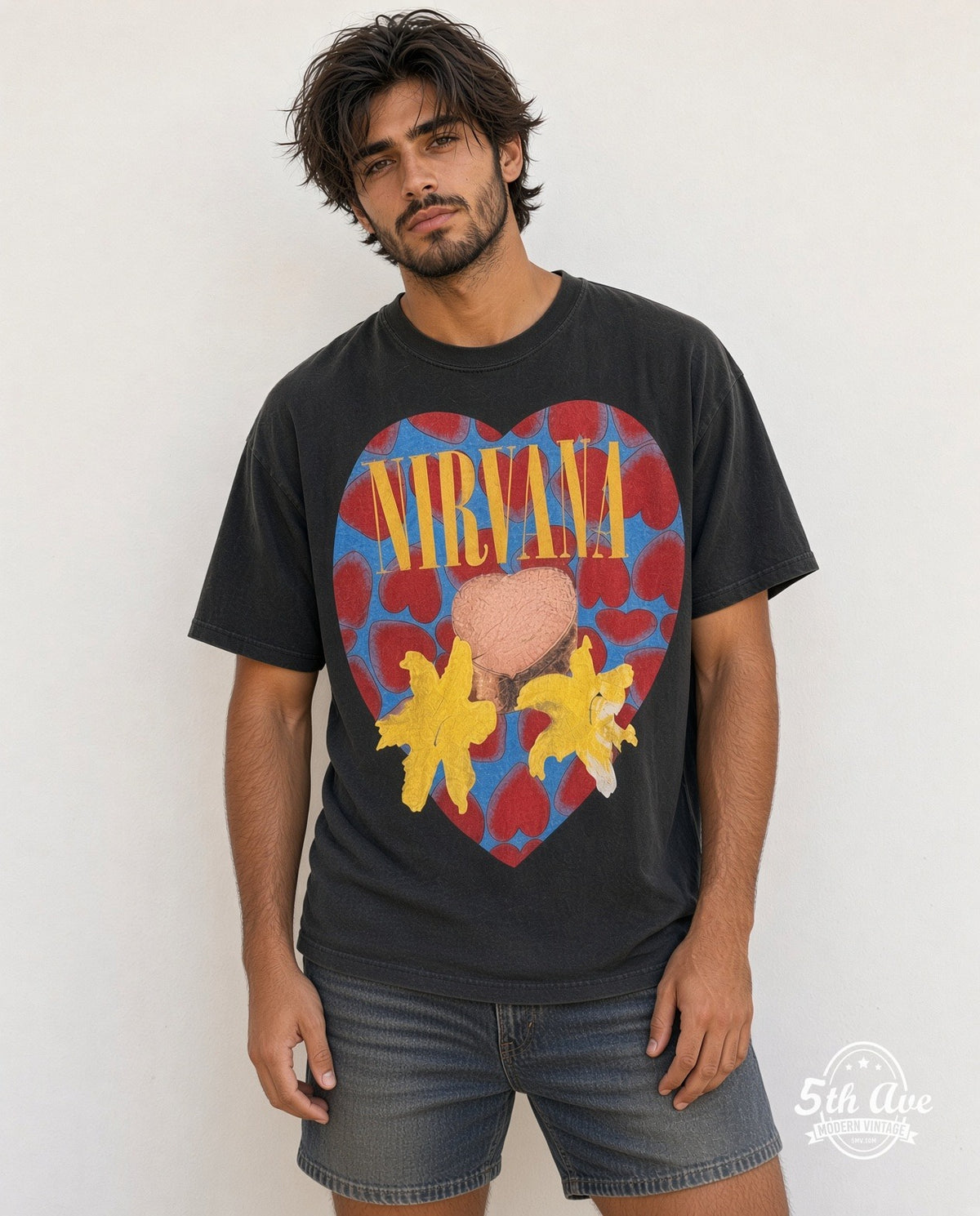 Nirvana 'Heart-Shaped Box' - Vintage Reprint Band T-Shirt model