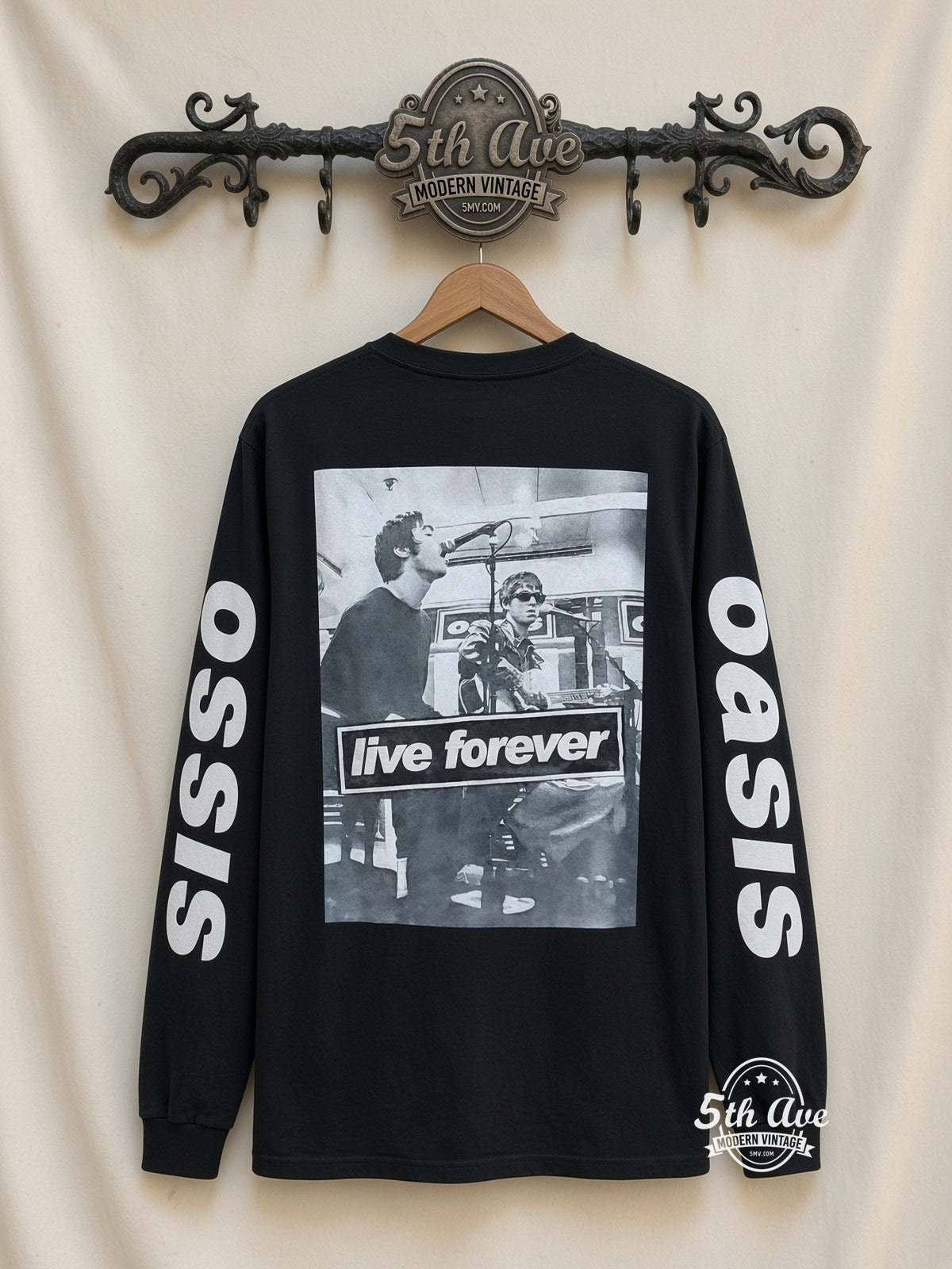 ETS LS 11 Oasis Band Photo long sleeve vintage tee on rack, back
