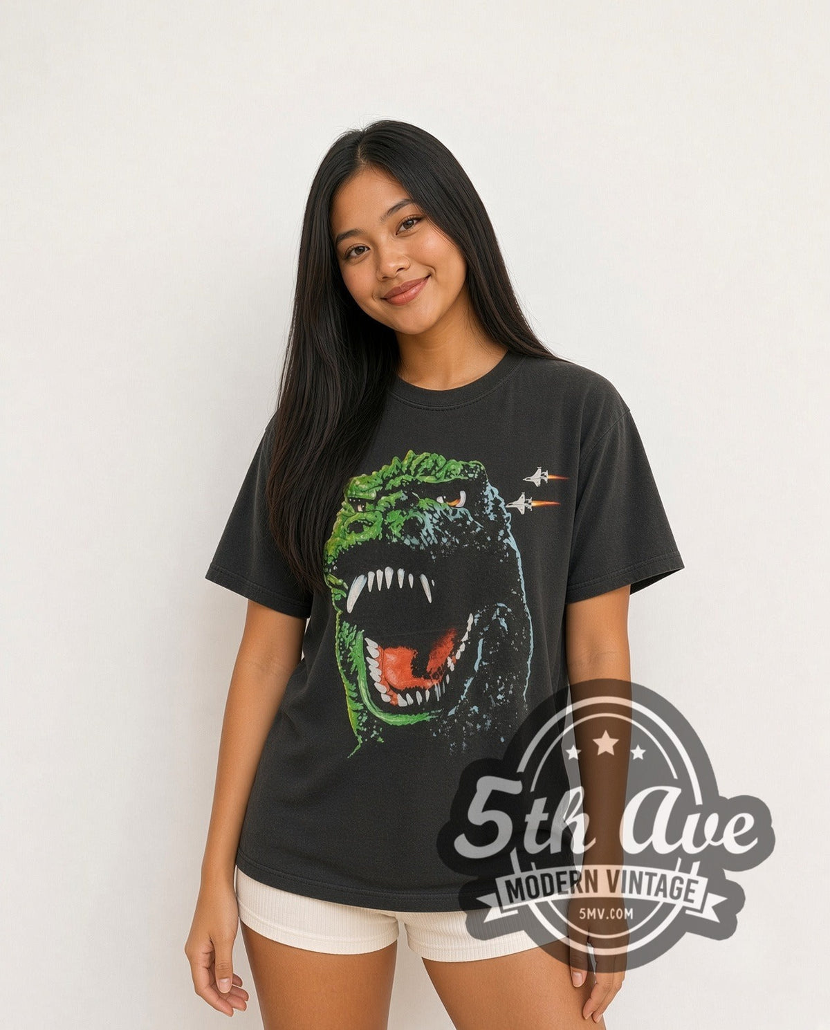 Model wearing the Godzilla King of the Monsters 1994 vintage graphic t-shirt