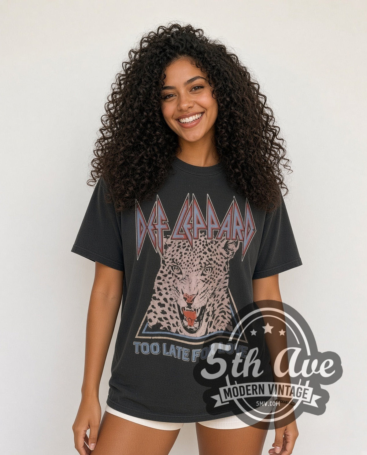 Model wearing the Def Leppard Pyromania '83 North American Tour vintage band t-shirt