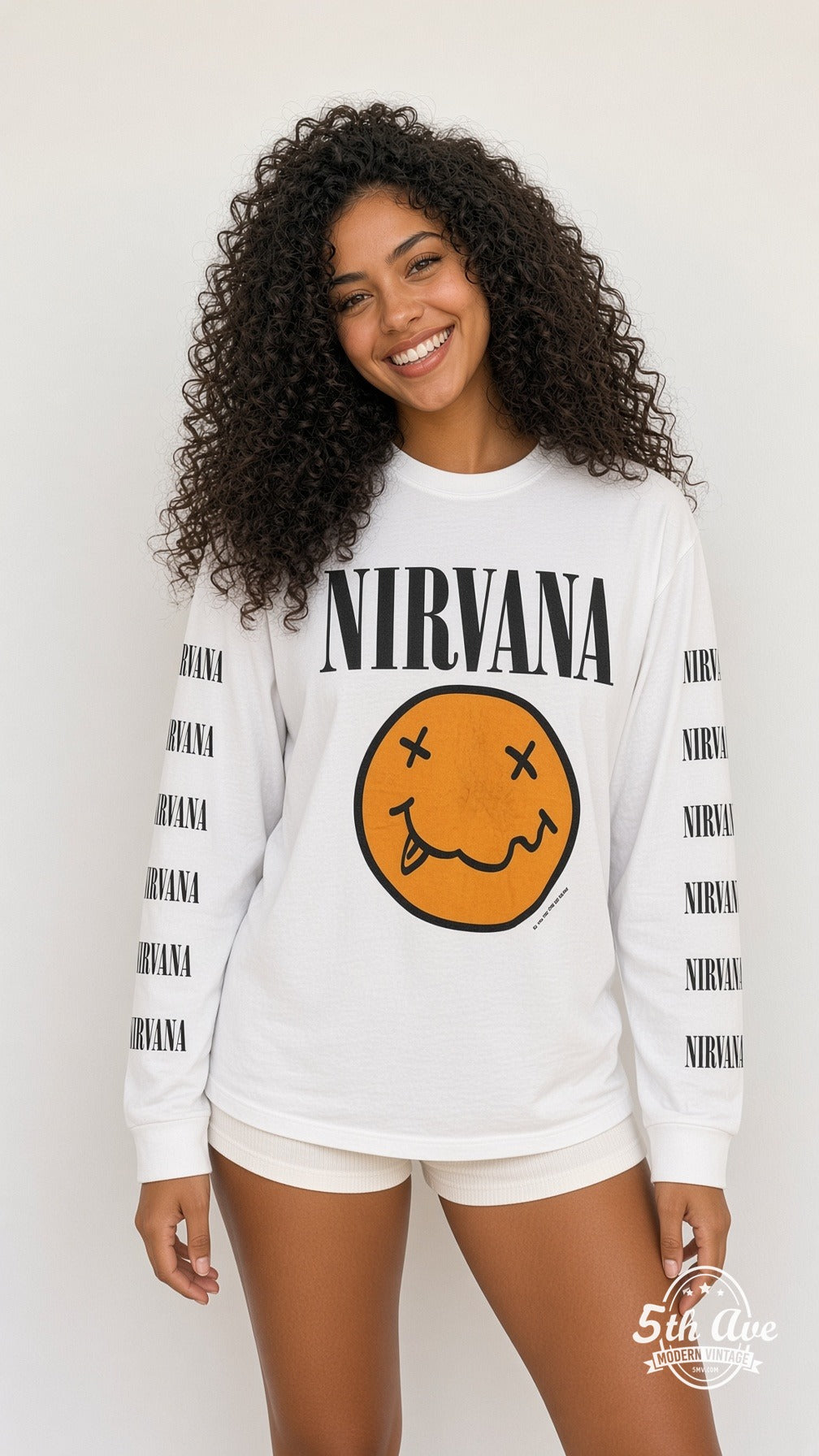 Model wearing the Nirvana and Butthole Surfers Chokebore Concert vintage band t-shirt