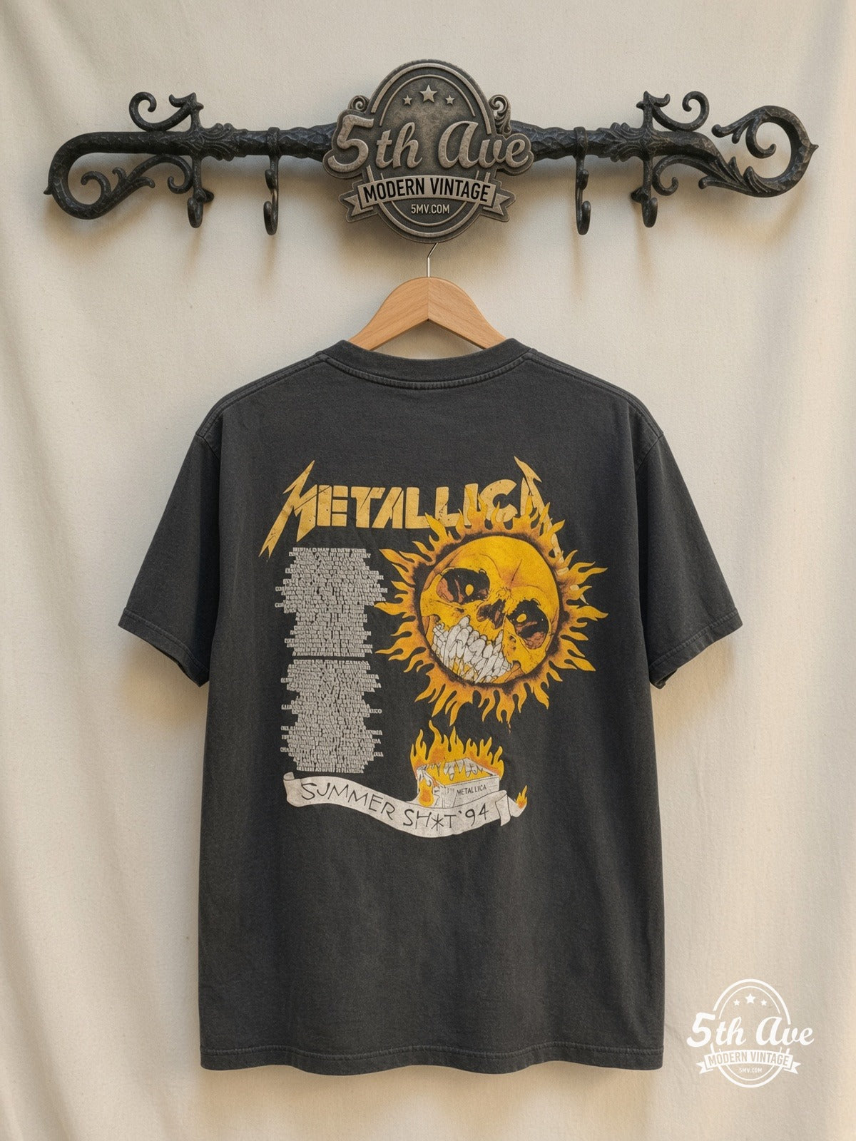 Metallica Summer Shit 94 Flaming Skull vintage t-shirt back on rack