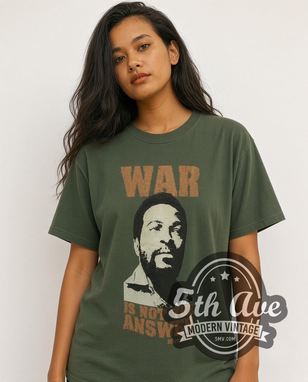 Model wearing the Marvin Gaye vintage band t-shirt