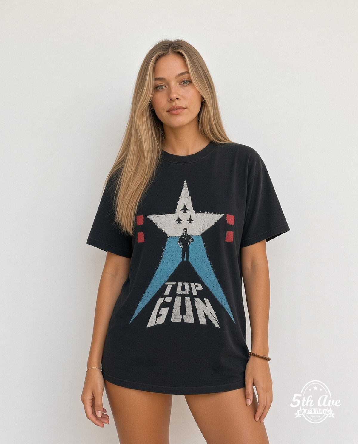 Model wearing the Top Gun Movie Poster movie tee