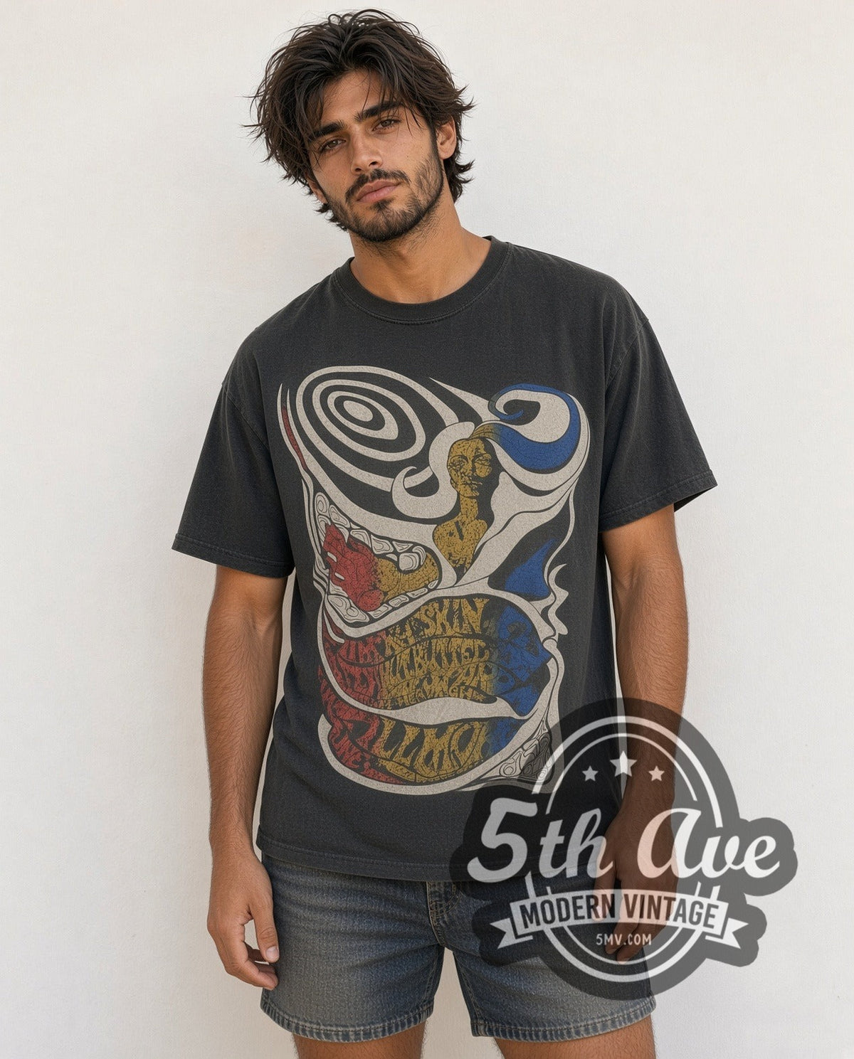 Model wearing the Jim Kweskin Concert vintage band t-shirt