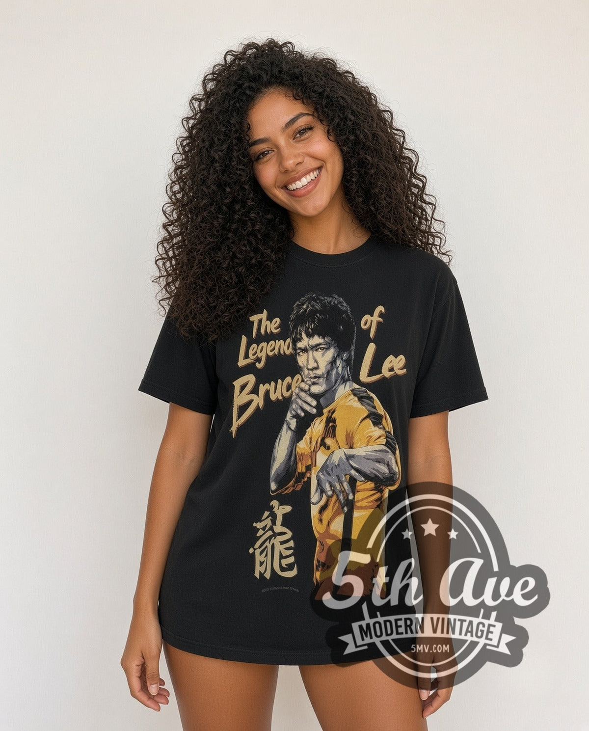 Model wearing the Bruce Lee Enter the Legend vintage movie t-shirt