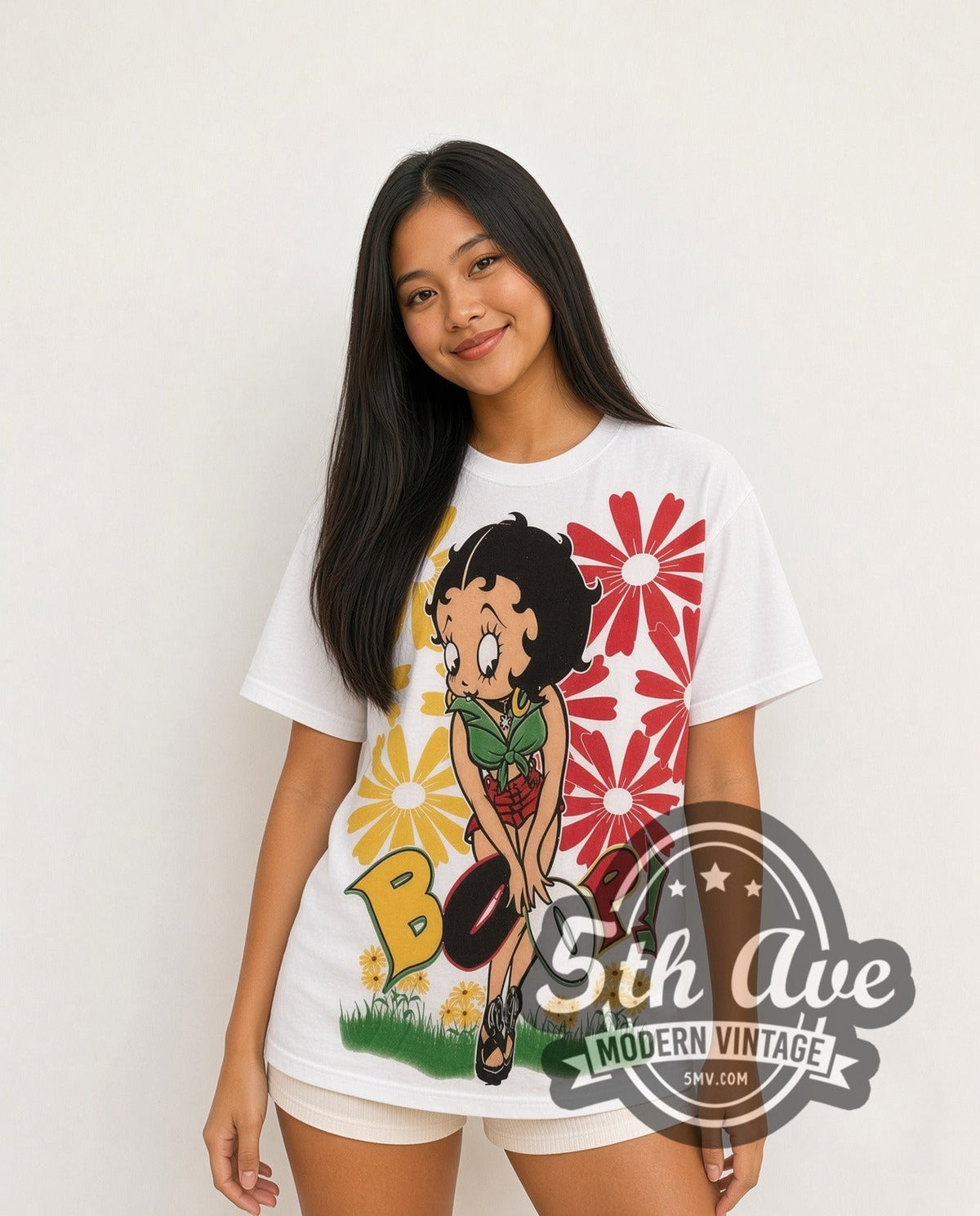 Model wearing the Betty Boop Boop There It Is vintage cartoon tee