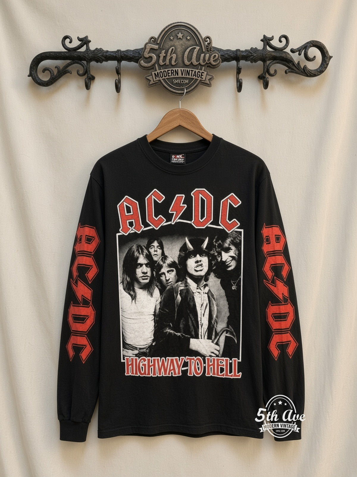 ETS LS 13 AC/DC Highway to Hell Band Photo long sleeve vintage tee on rack, front
