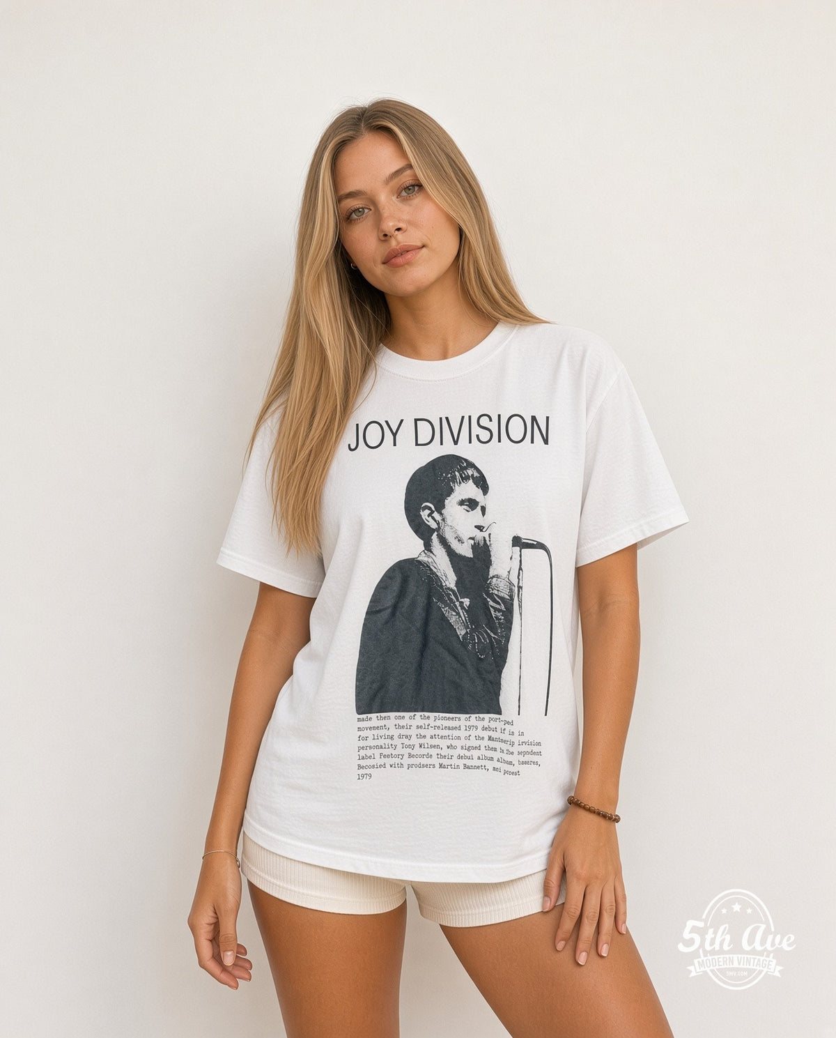 Model wearing the Joy Division vintage band t-shirt