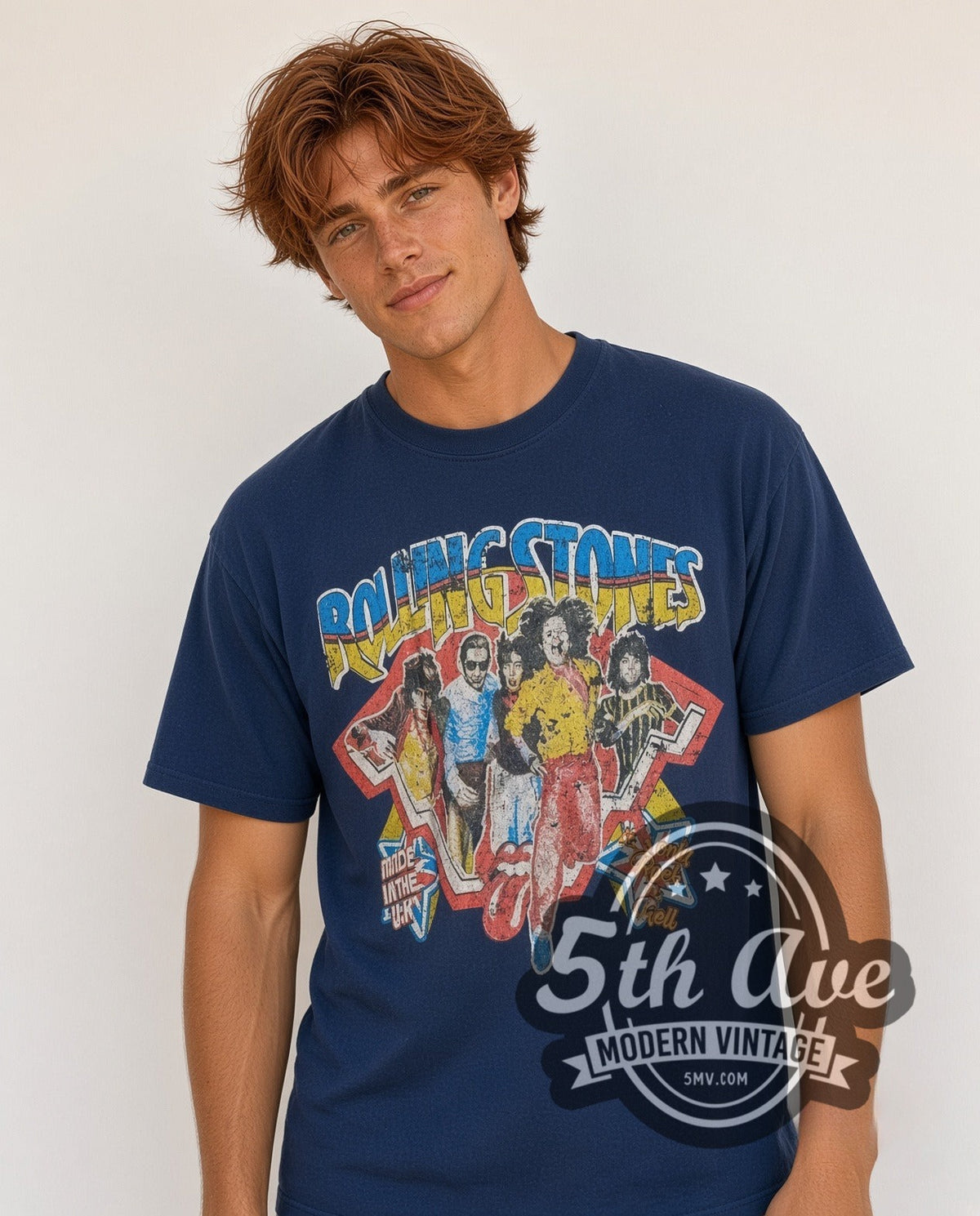 Model wearing The Rolling Stones vintage band t-shirt