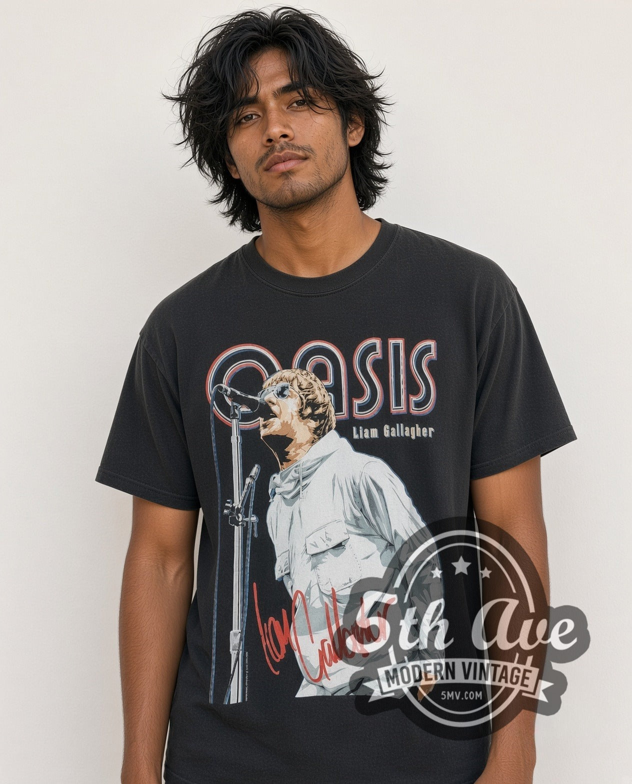 Oasis Liam Gallagher Red Signature Band T-Shirt | Vintage Reprint