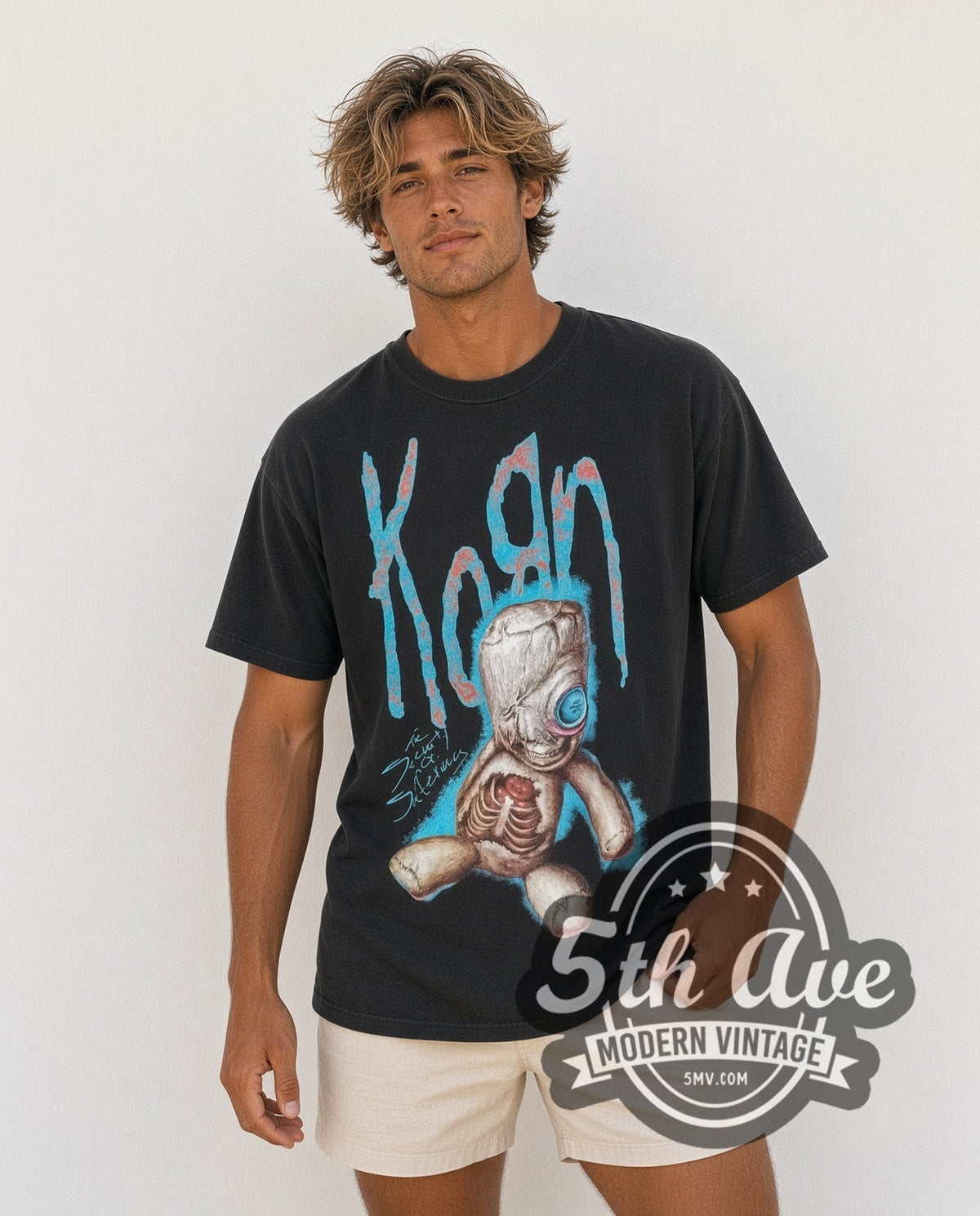 Model wearing the Korn The Serenity of Suffering vintage band t-shirt