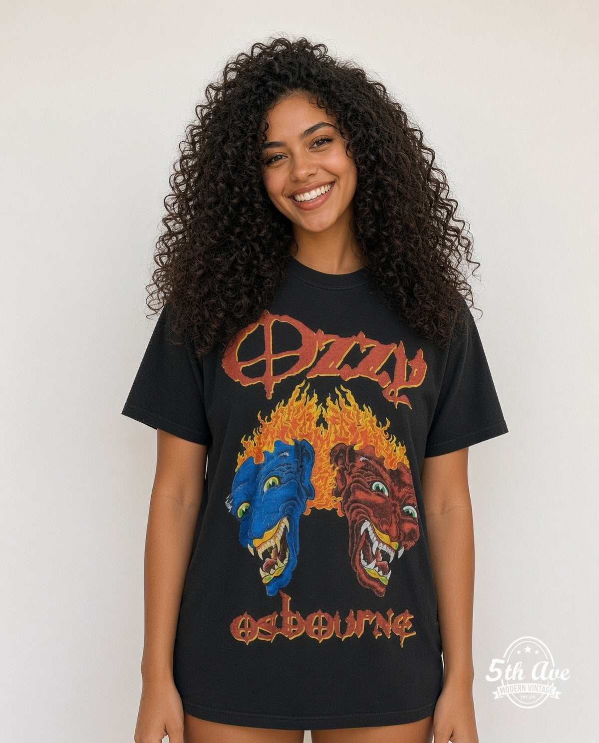 Model wearing the Ozzy Osbourne vintage band t-shirt