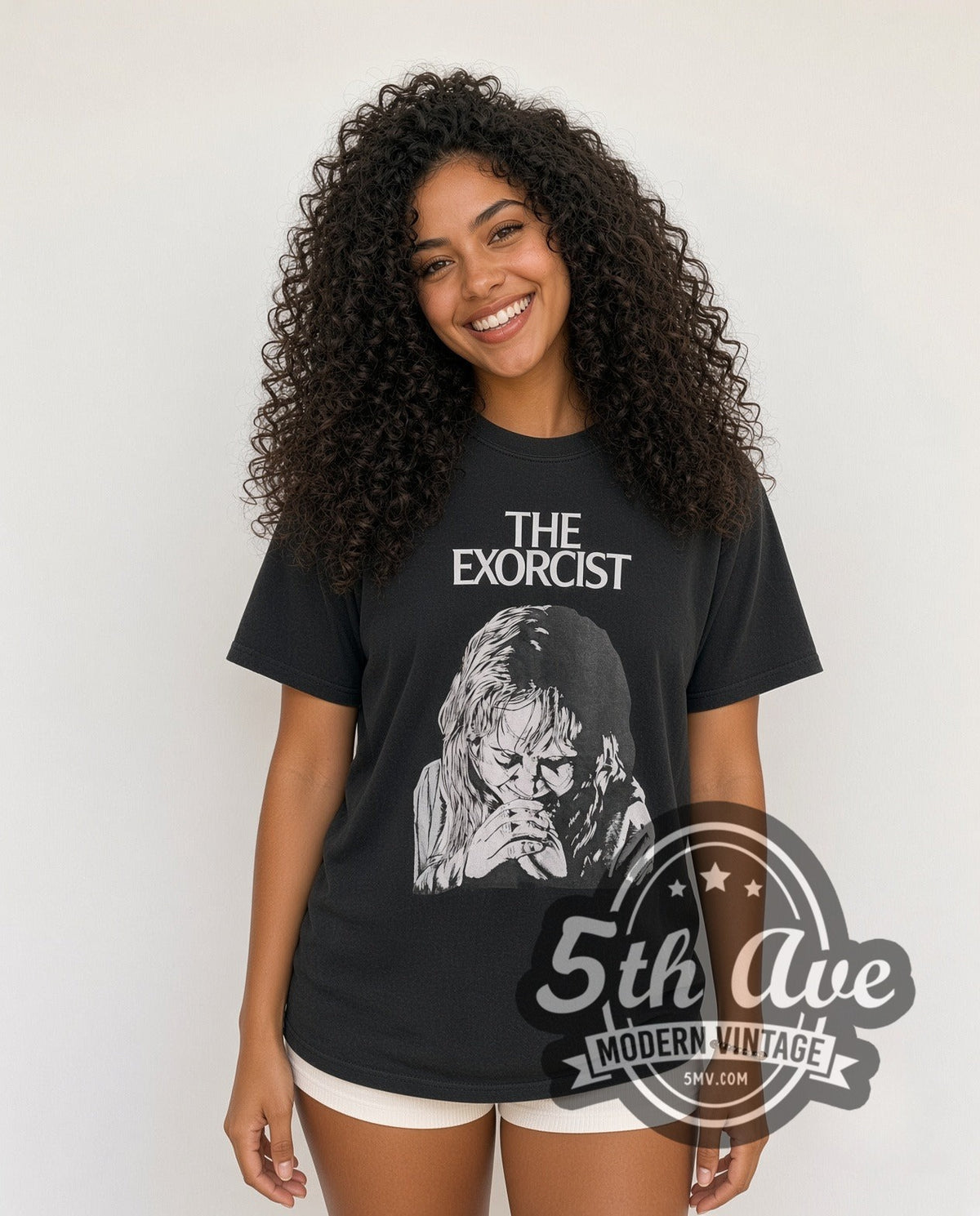Model wearing The Exorcist vintage movie t-shirt