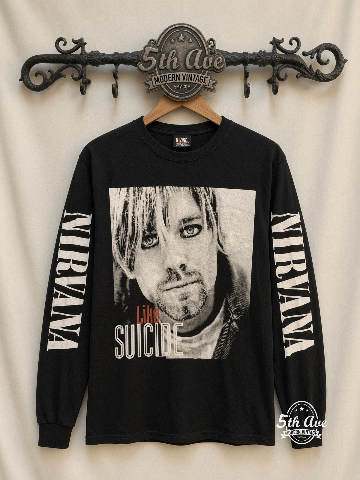 ETS LS 14 Nirvana Like Suicide Portrait long sleeve vintage tee on rack, front