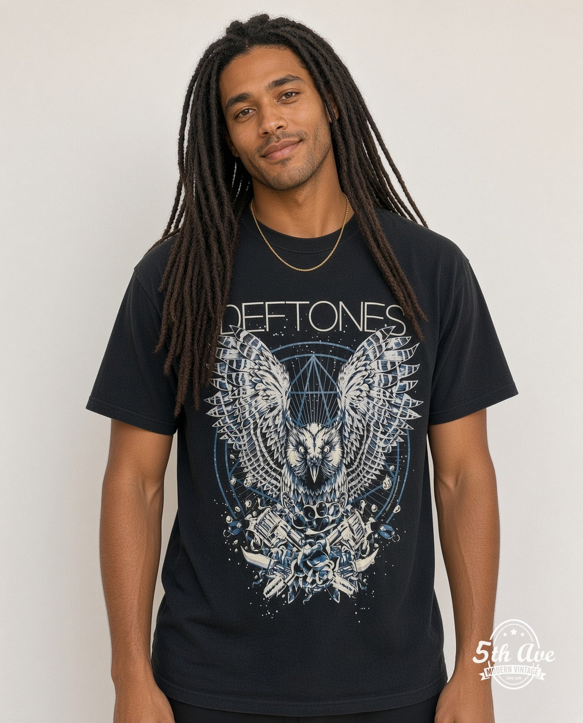 Model wearing the Deftones Diamond Eyes vintage band t-shirt