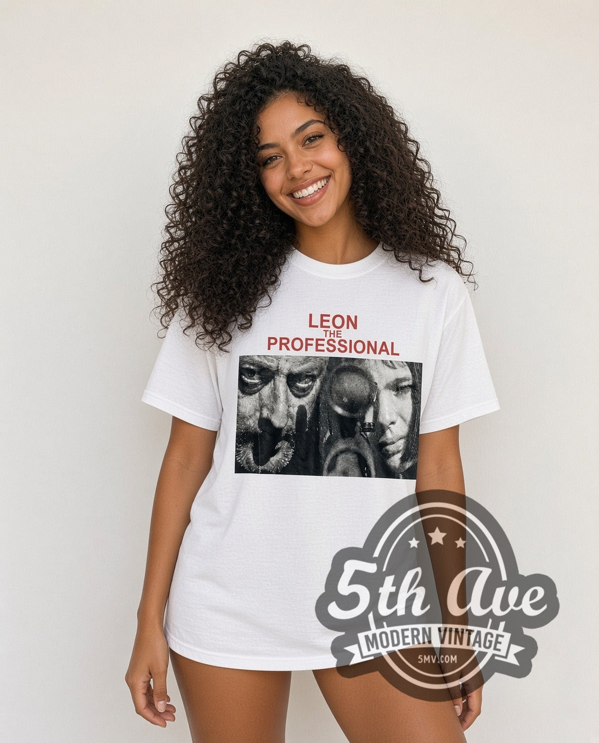Model wearing the Leon The Professional Classic Film Graphic movie tee