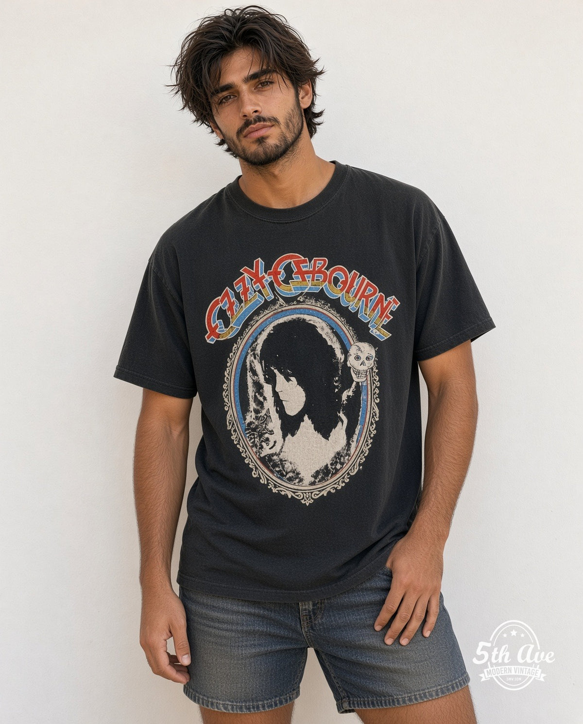 Model wearing the Ozzy Osbourne On Tour vintage band t-shirt
