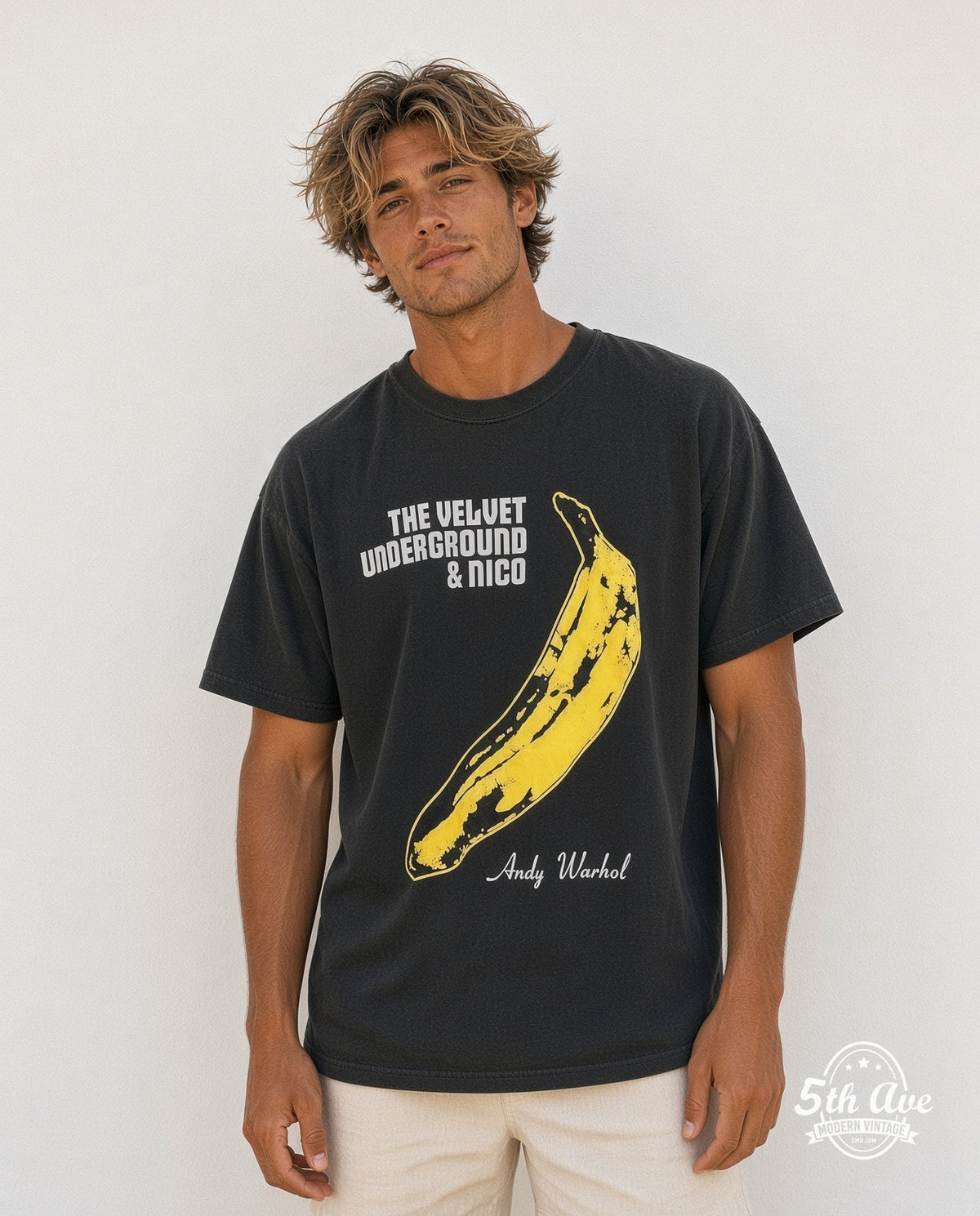 Model wearing The Velvet Underground vintage band t-shirt