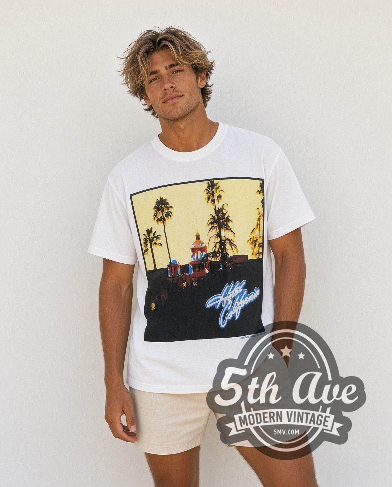 Eagles Hotel California Palm Trees White Vintage Band Tee