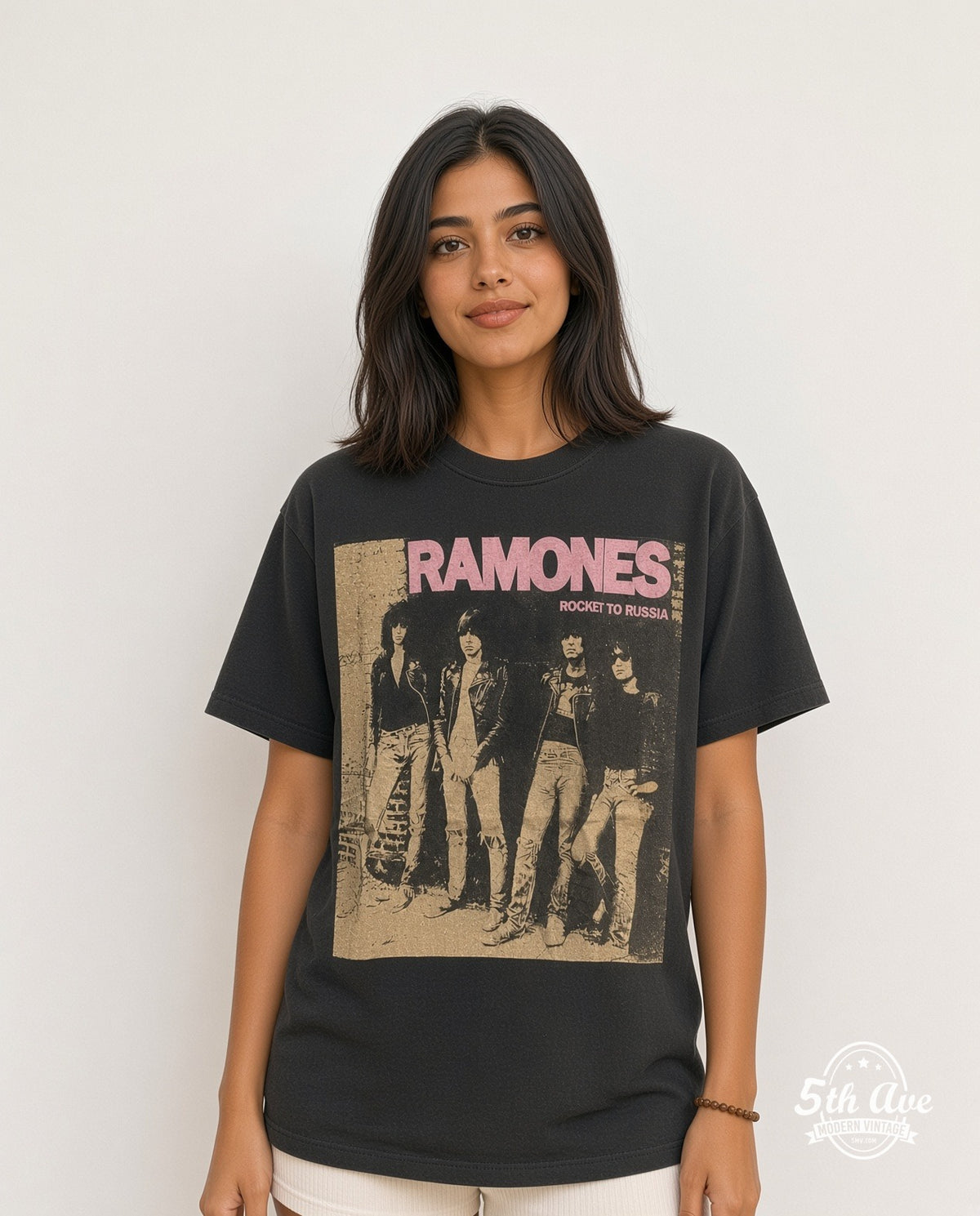 Model wearing The Ramones Live at the CBGB's 1977 vintage band t-shirt