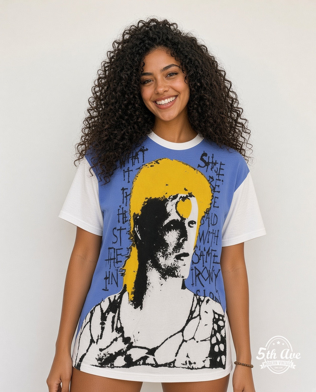 Bowie's Chromatic Ode Vintage Portrait Symphony t shirt model