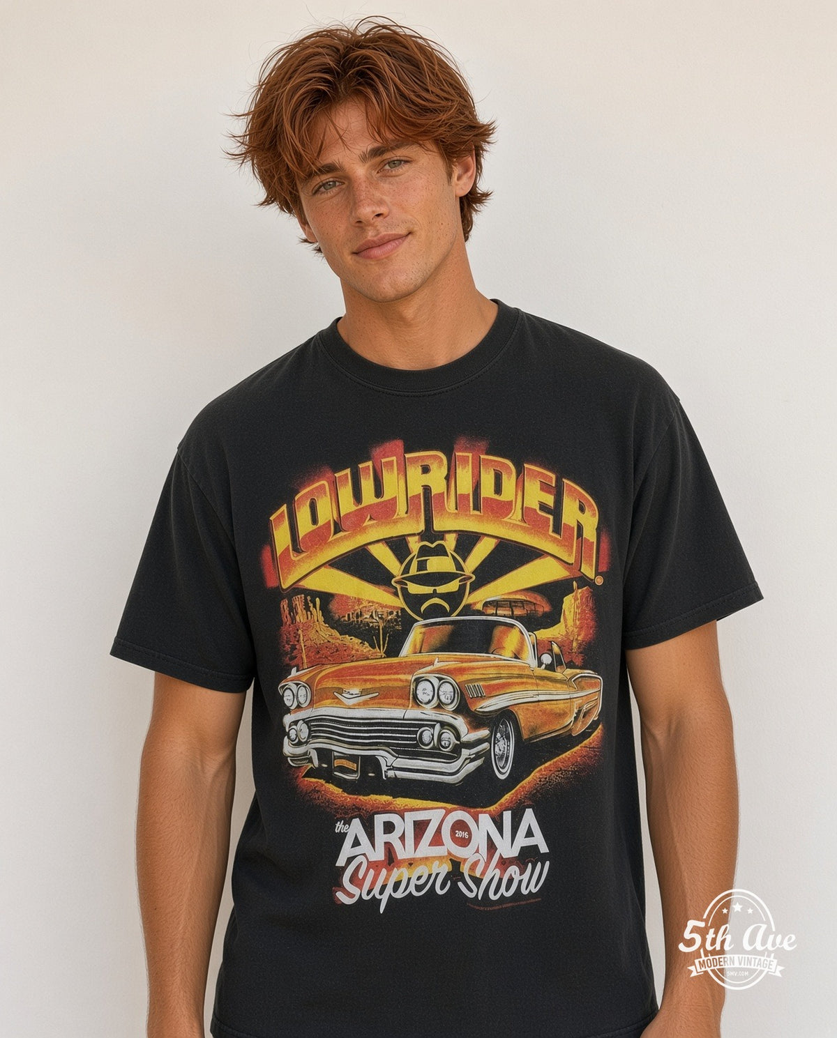 Model wearing the Rollin Hard The Arizona Super Show graphic tee