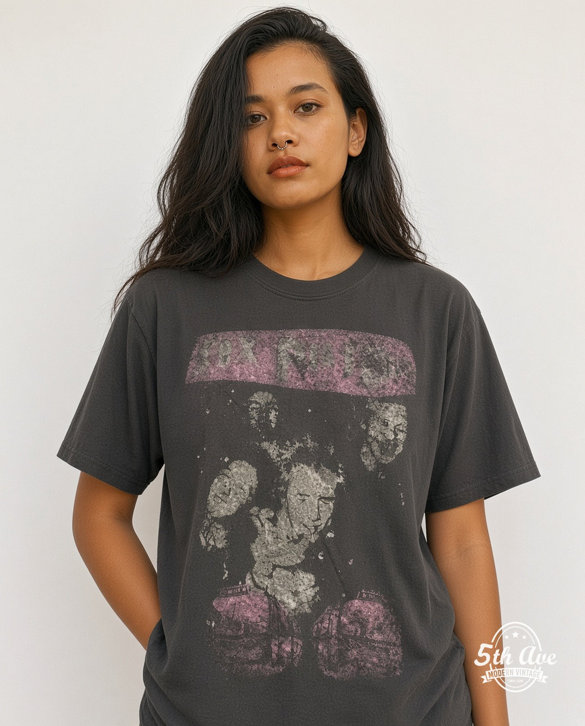 Model wearing the Sex Pistols Graphic vintage band t-shirt