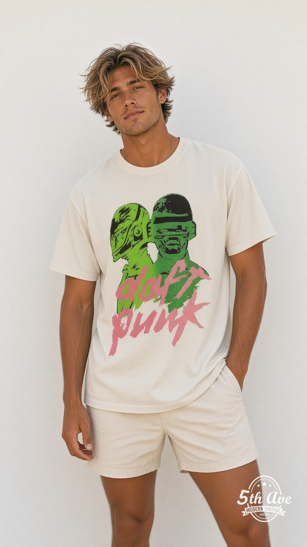 Model wearing the Daft Punk Graphic vintage band t-shirt