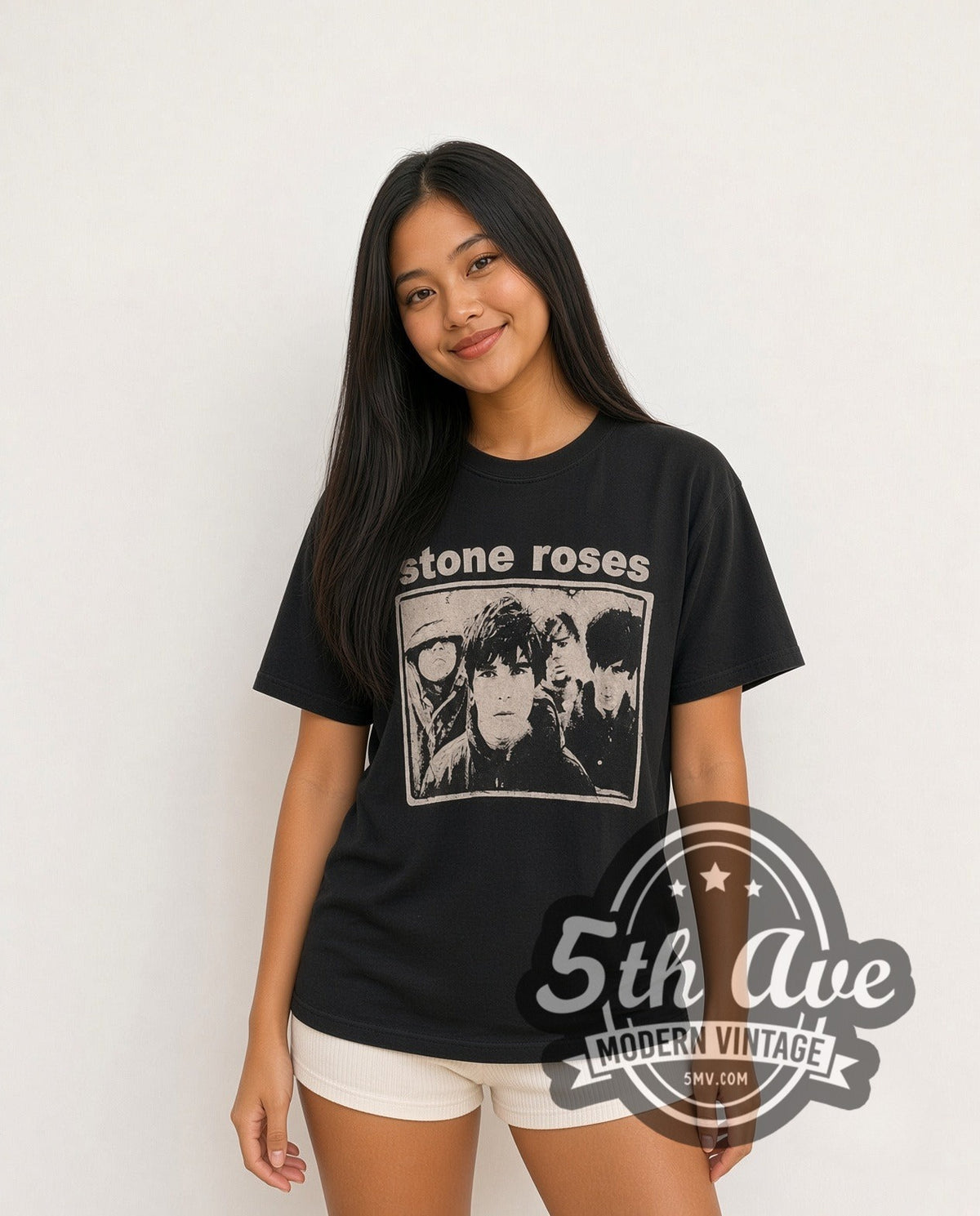 Model wearing The Stone Roses Stone Roses Graphic vintage band t-shirt