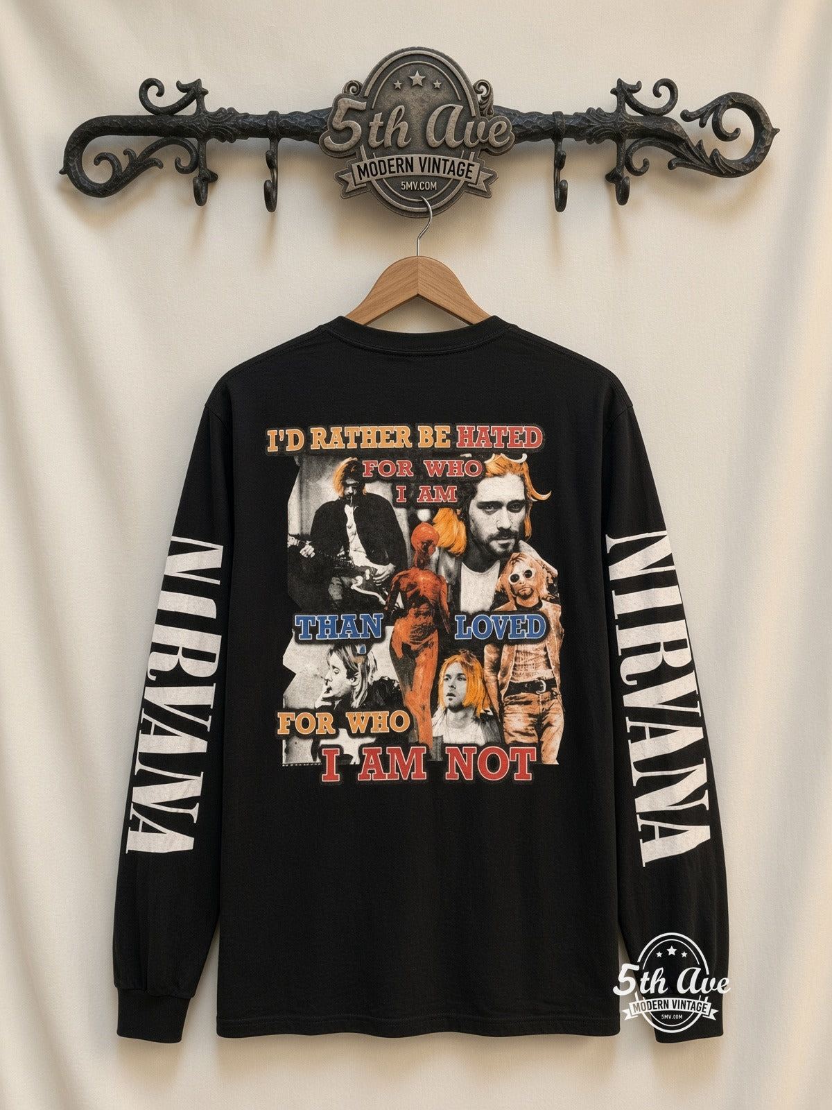 ETS LS 16 Nirvana Kurt Cobain 1967-1994 long sleeve vintage tee on rack, back