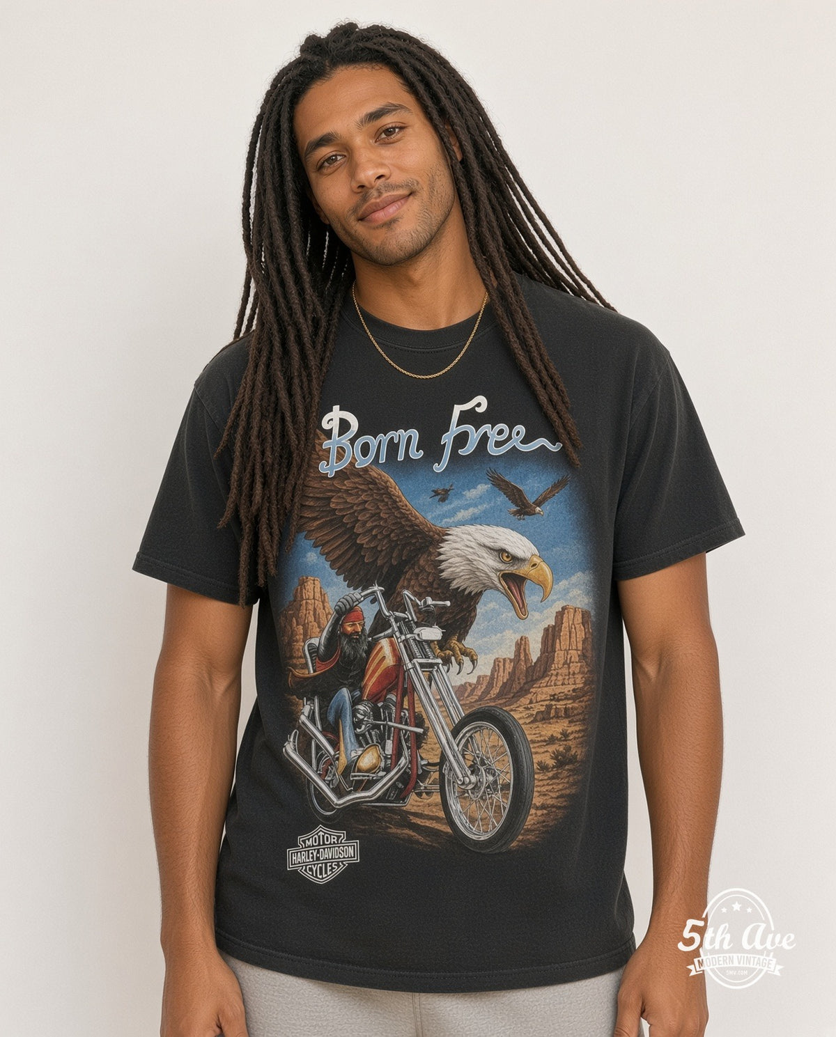 Model wearing the Harley-Davidson graphic tee