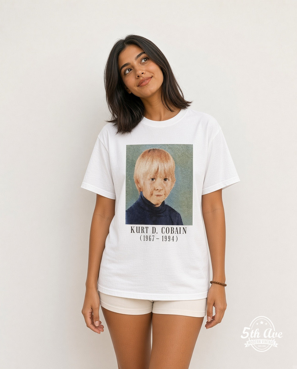 Model wearing the Nirvana Kurt Cobain Nirvana The sun is gone vintage band t-shirt