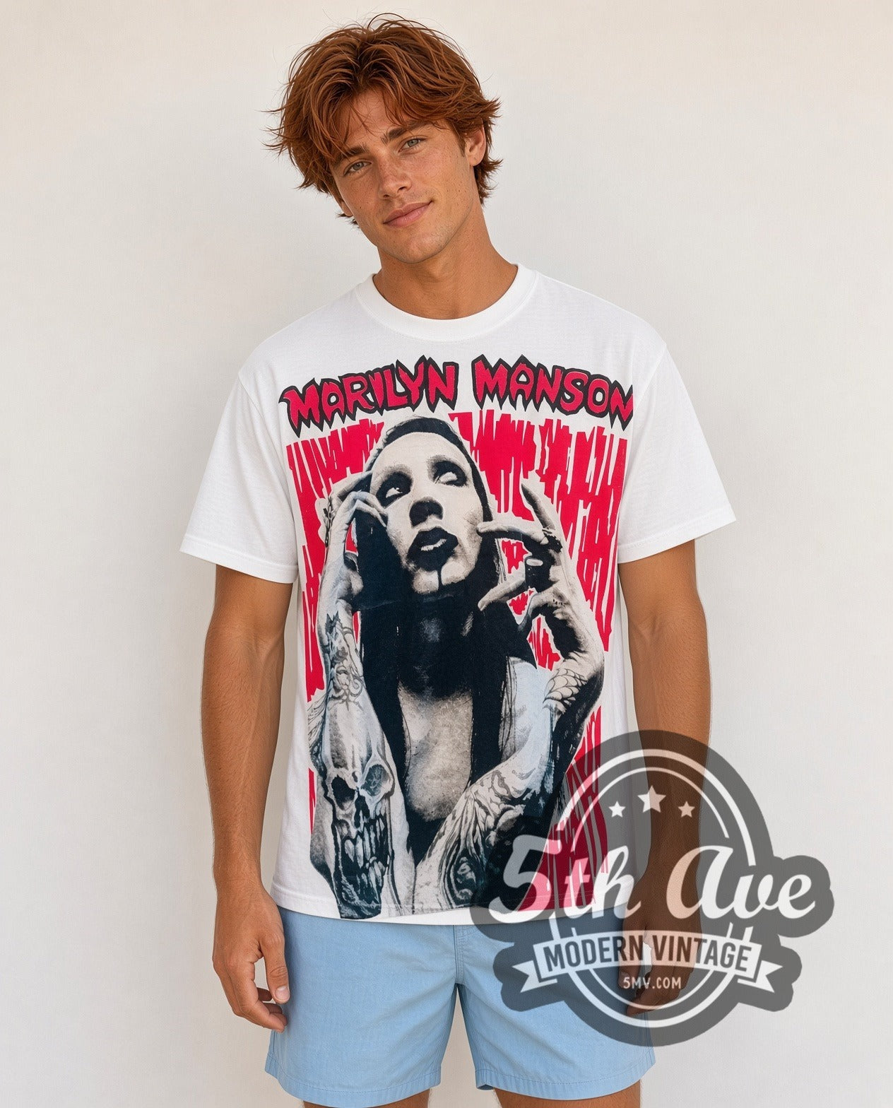 Marilyn Manson All Over Print T-Shirt | Red Vintage Tee